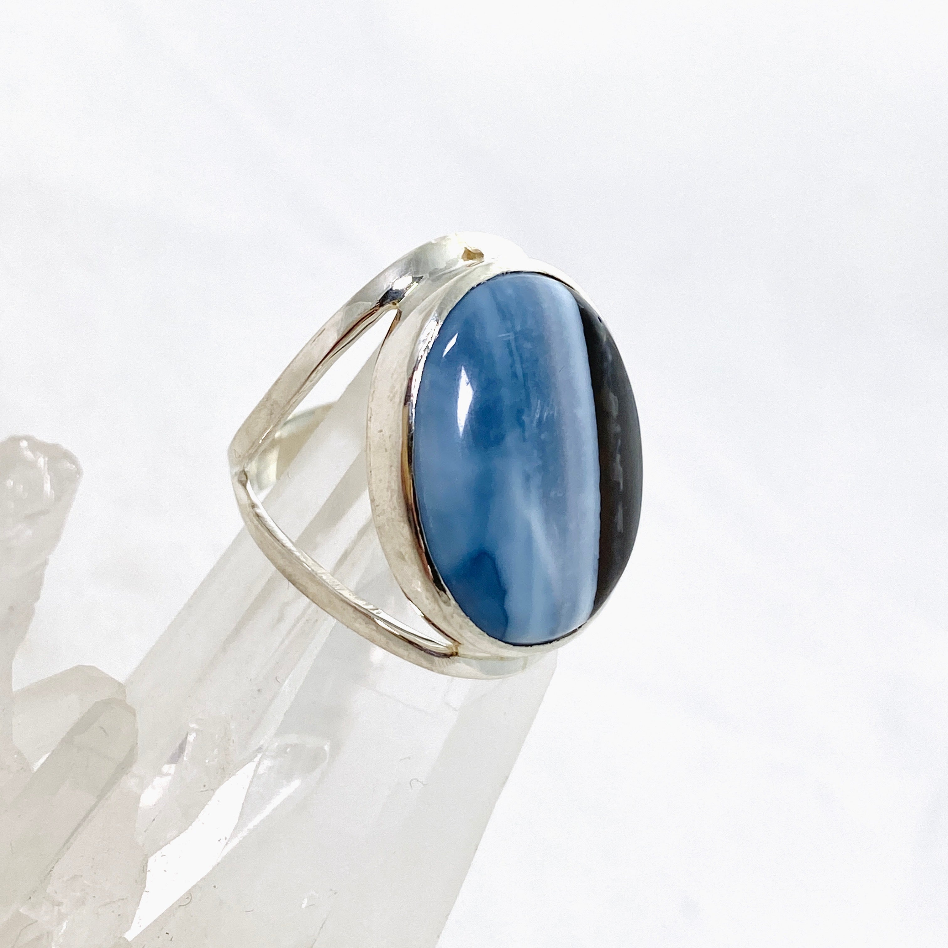 Blue Owhyee Opal Oval Cabochon Ring - Size 9 KRGJ3304 | Handmade Gemstone Jewelry for Women, Perfect for Weddings, Parties & Special Occasions