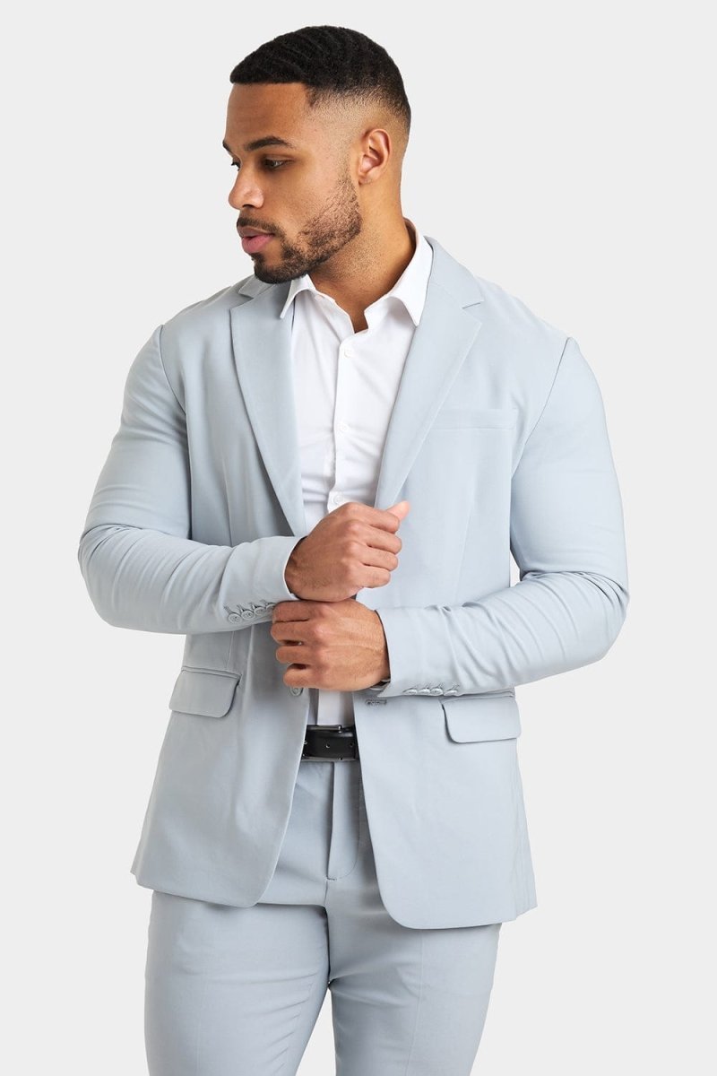 True Athletic Fit Tech Suit Jacket for Men - Light Grey Performance Blazer | Perfect for Business Meetings, Work Office & Formal Events