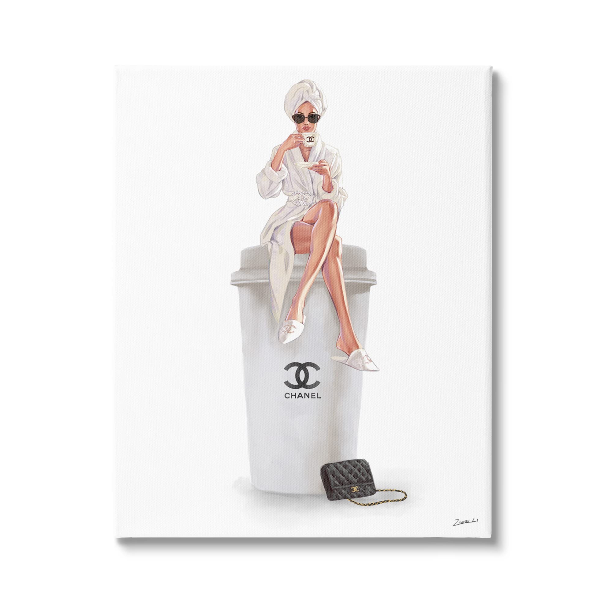Stupell Industries Morning Brunch Glam Girl Sipping Coffee Canvas Wall Art - Modern Home Decor for Living Room, Bedroom & Office - Designed by Ziwei Li | Perfect Gift for Coffee Lovers & Art Enthusiasts