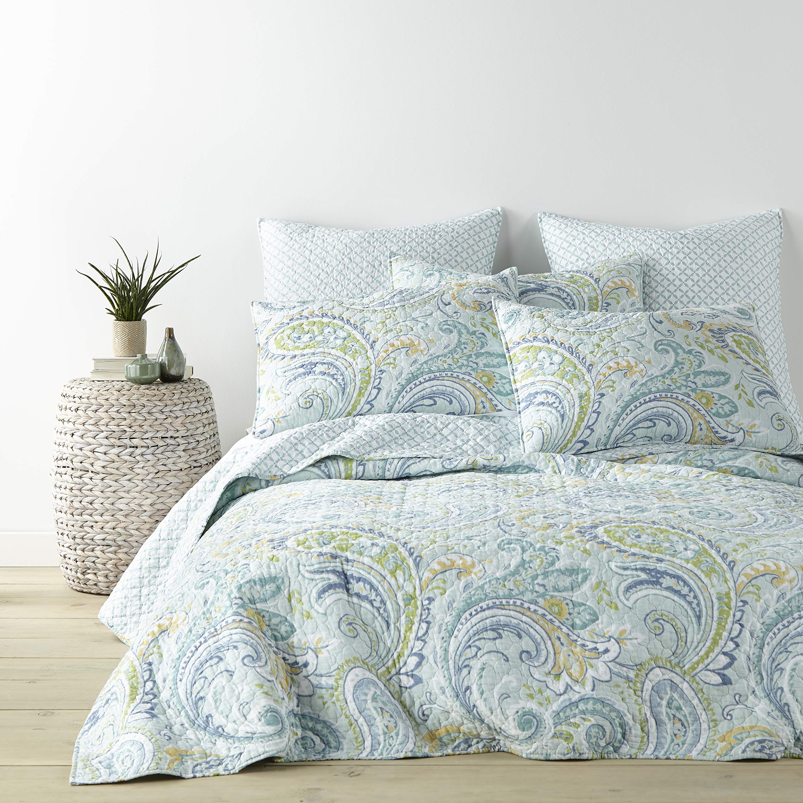 Levtex Home Cortona Paisley King Quilt Set - 100% Cotton Reversible Bedding in Green | Perfect for Master Bedroom, Guest Room & Cozy Home Decor