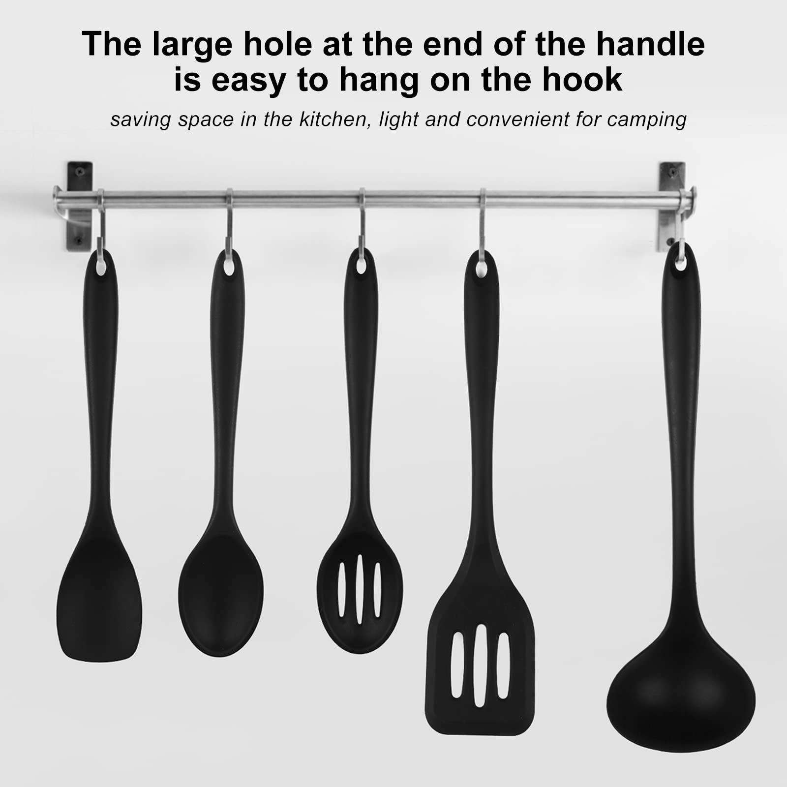 Premium 5-Piece Silicone Cookware Set - Food Grade, Heat Resistant to 446°F - Includes Spatula, Spoon, Slotted Turner & More (Black) - Perfect for Baking, Cooking & Non-Stick Kitchen Utensils