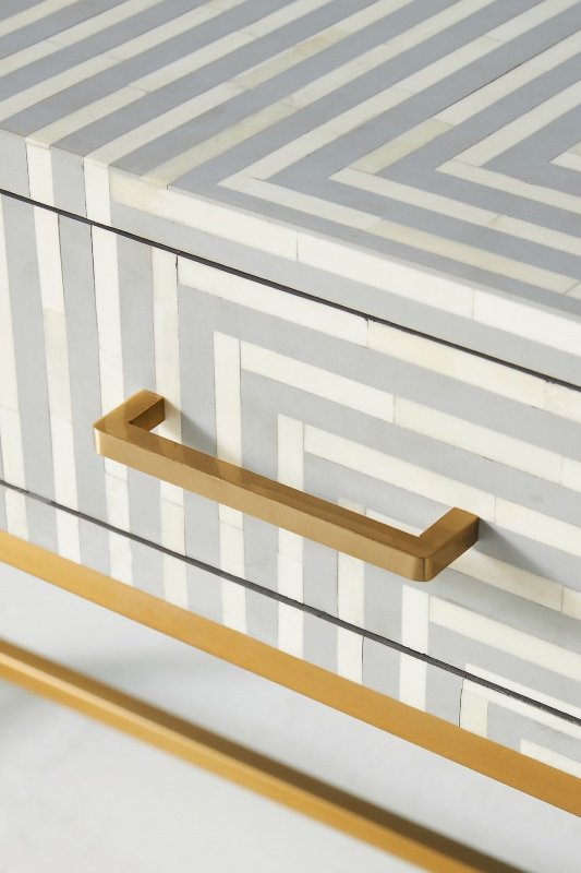 Handmade Grey Striped Wooden Inlay Desk - Elegant Home Office Furniture for Work & Study | Perfect for Modern Workspaces & Study Rooms