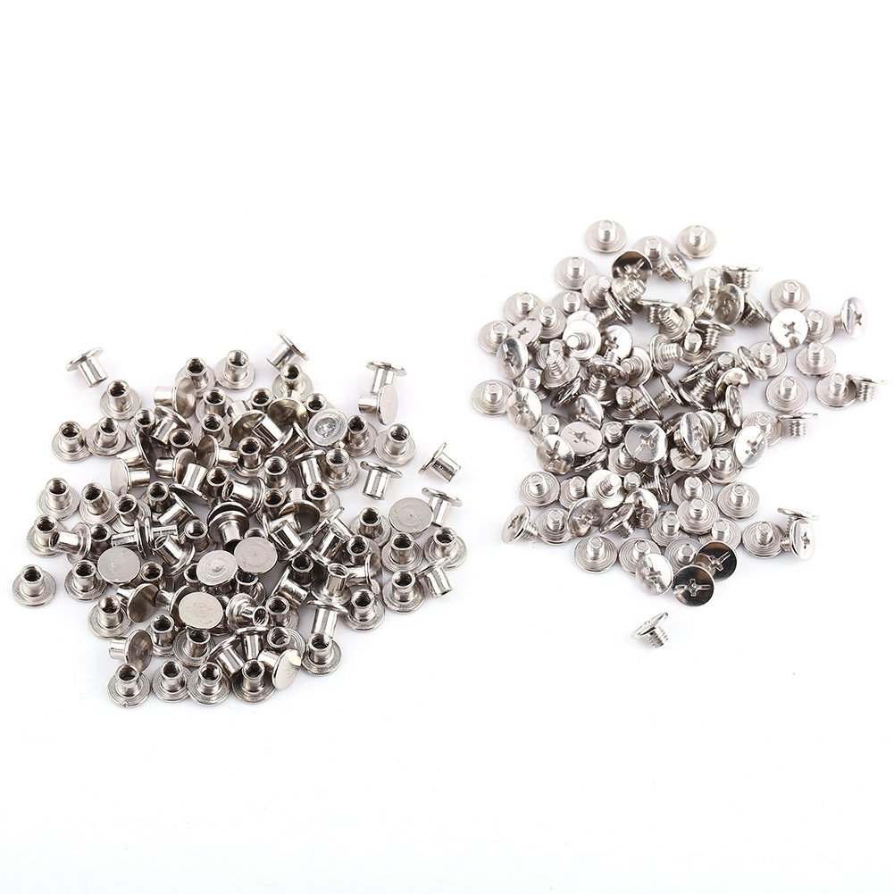 100pcs M5x6mm Nickel Binding Screws & Rivets for Photo Albums, Leather Craft, DIY Scrapbooking - Durable Fasteners for Bookbinding, Journals & Ledger Repair