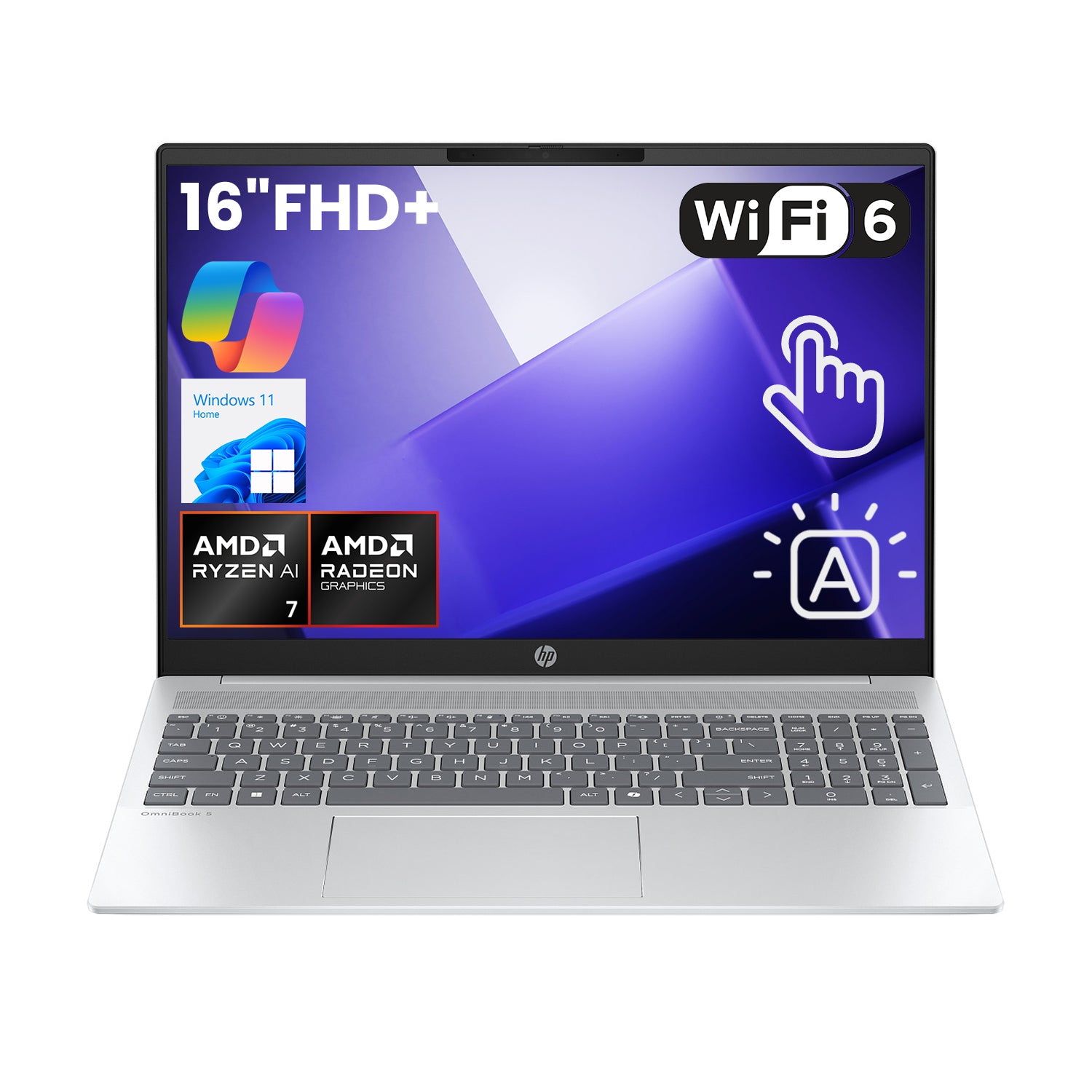 HP OmniBook 16 Laptop - AMD Ryzen AI 7, 32GB RAM, 1TB SSD, AMD Radeon Graphics, Windows 11 Home, 60Hz Display, Silver | Powerful Performance for Work, Study & Entertainment