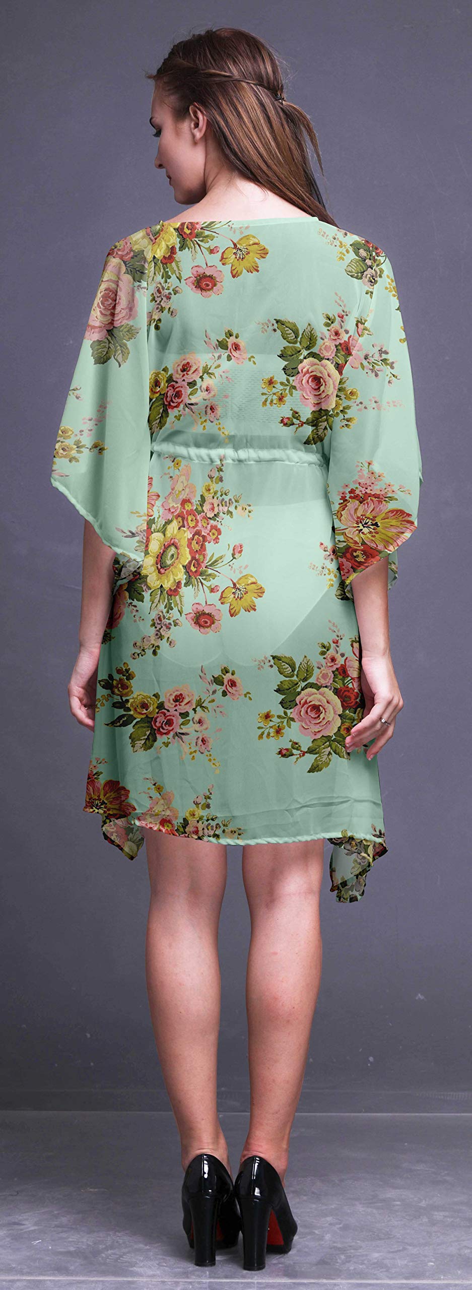 Bimba Women's Short Caftan Midi Dress - Beach Cover Up, Swimwear Wrap, Boho Summer Dress for Pool, Vacation & Resort Wear