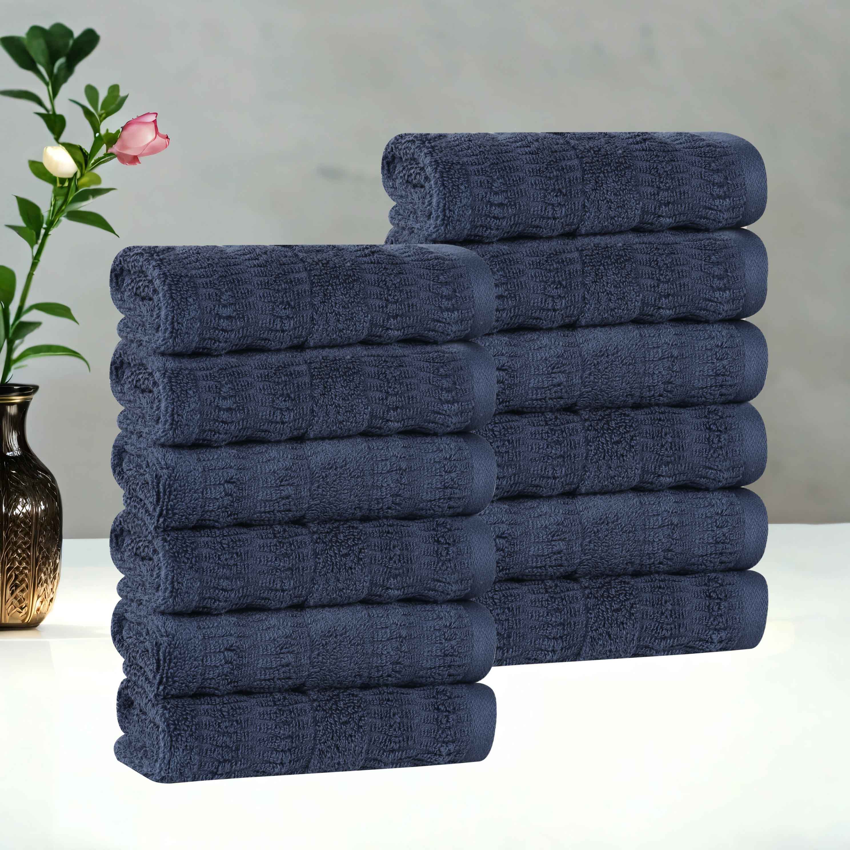 Mika Smart Twist Cotton Solid Face Towels & Washcloths - 12 Pack Set | Soft & Absorbent Bath Towels for Spa, Gym, Travel & Daily Use