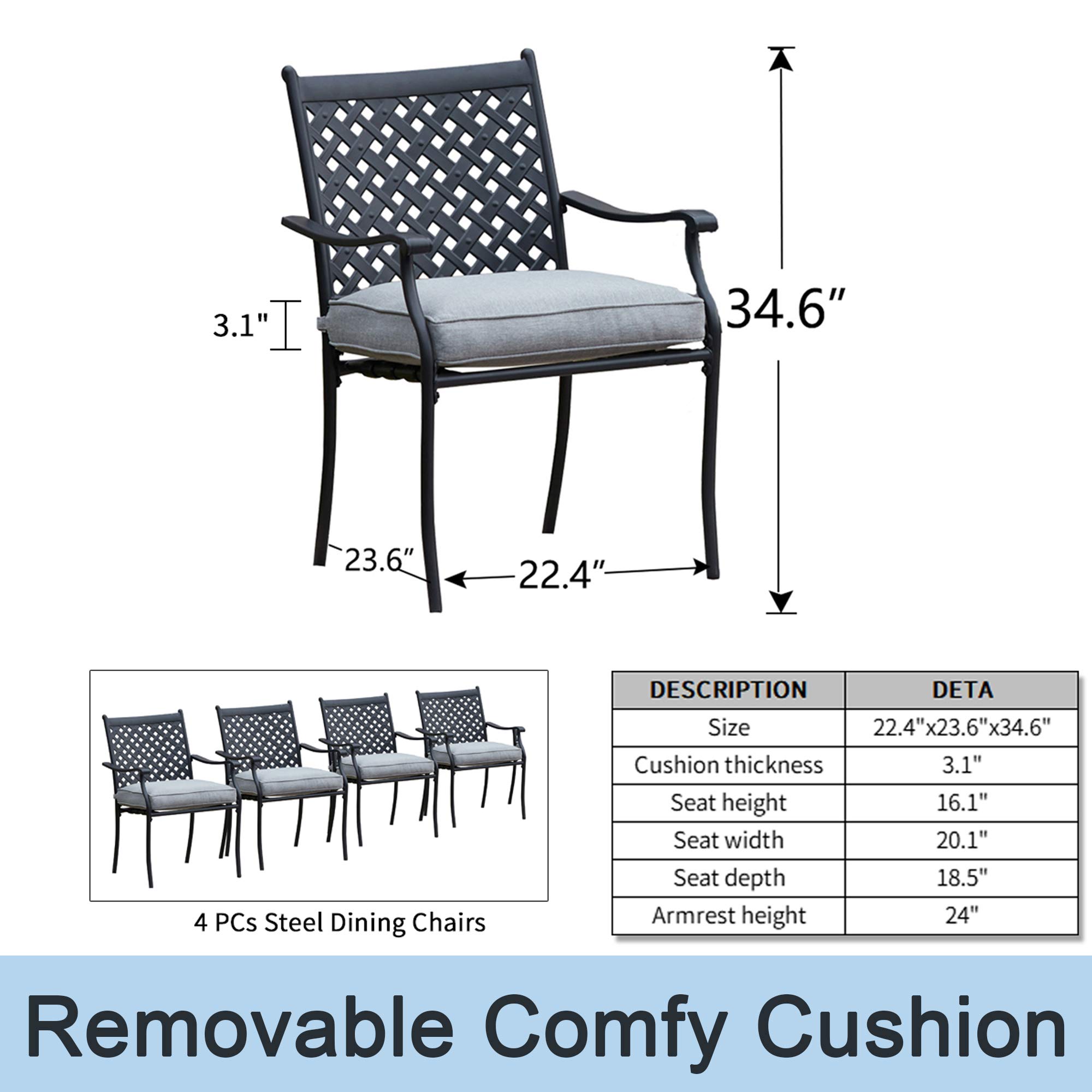 **4-Piece Patio Dining Chairs Set with 3.1