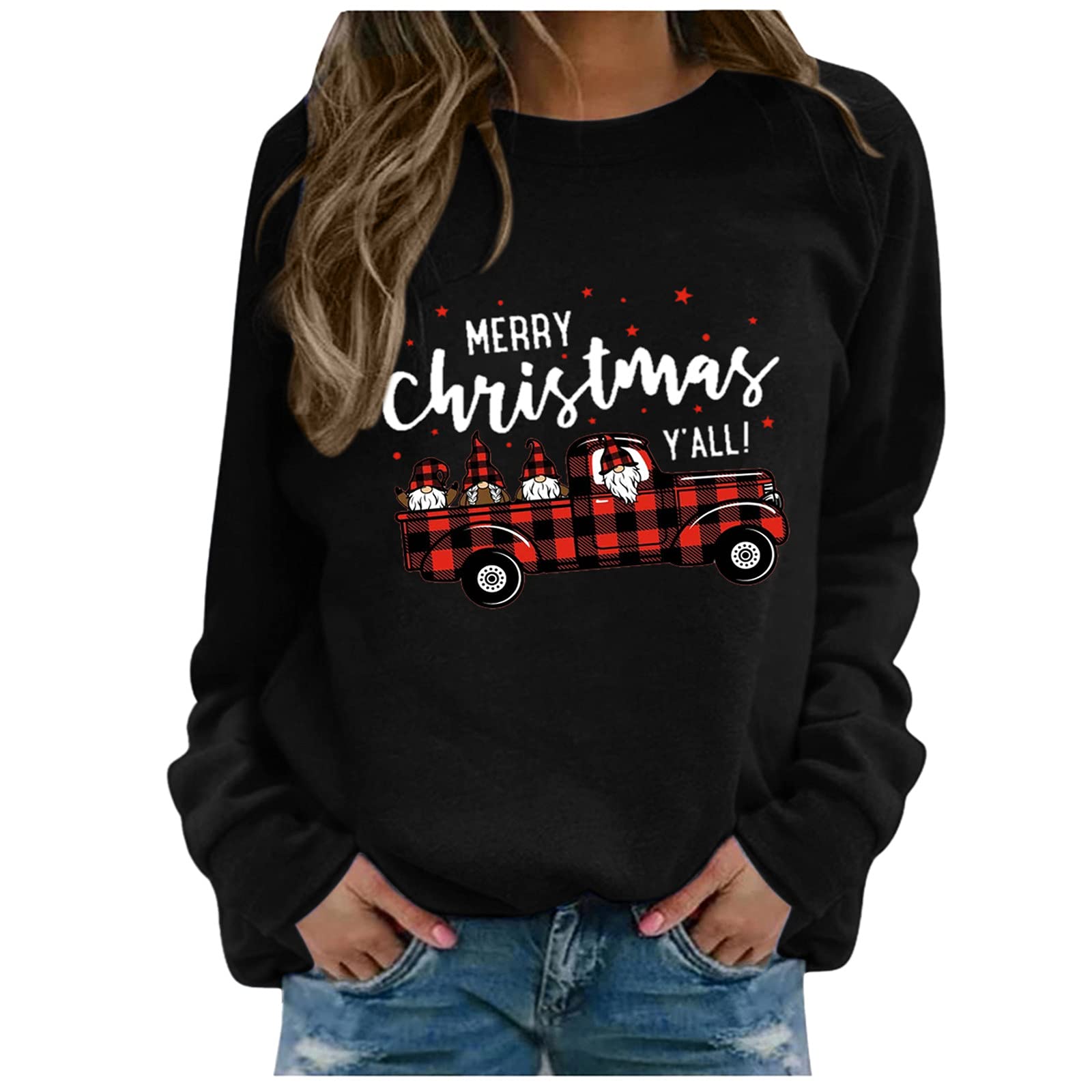 Women's Long Sleeve Graphic Hoodie Sweatshirt - Loose Fit Warm Pullover for Christmas Gifts & Casual Wear | Cozy Winter Fashion for Outdoors & Lounge