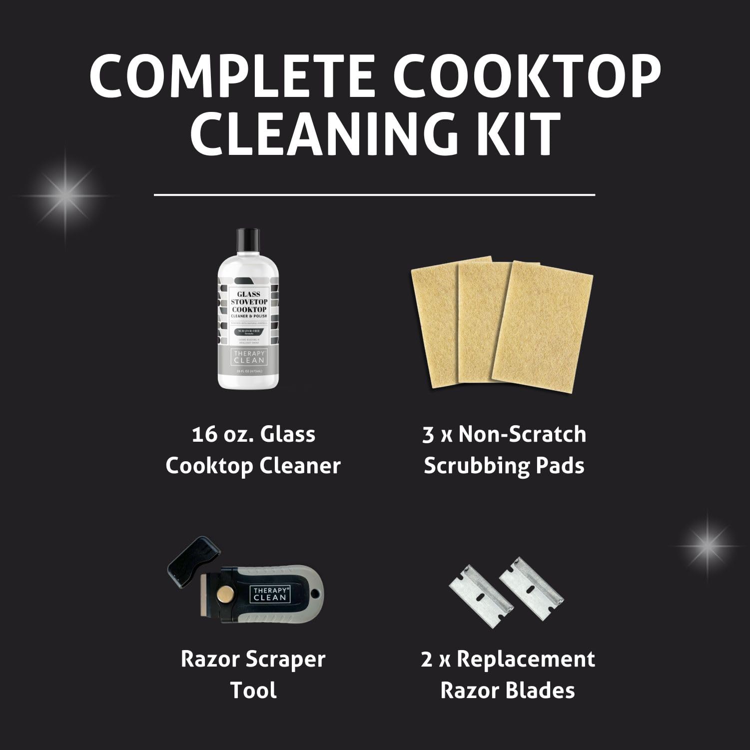 Premium Glass Stovetop Cleaner Kit - 3 Non-Scratch Scrubbing Pads & Razor Scraper - Ceramic & Induction Cooktop Cleaner Cream for Oven, Electric, Gas Stoves - Perfect for Deep Cleaning Burnt-On Grease & Food Residue