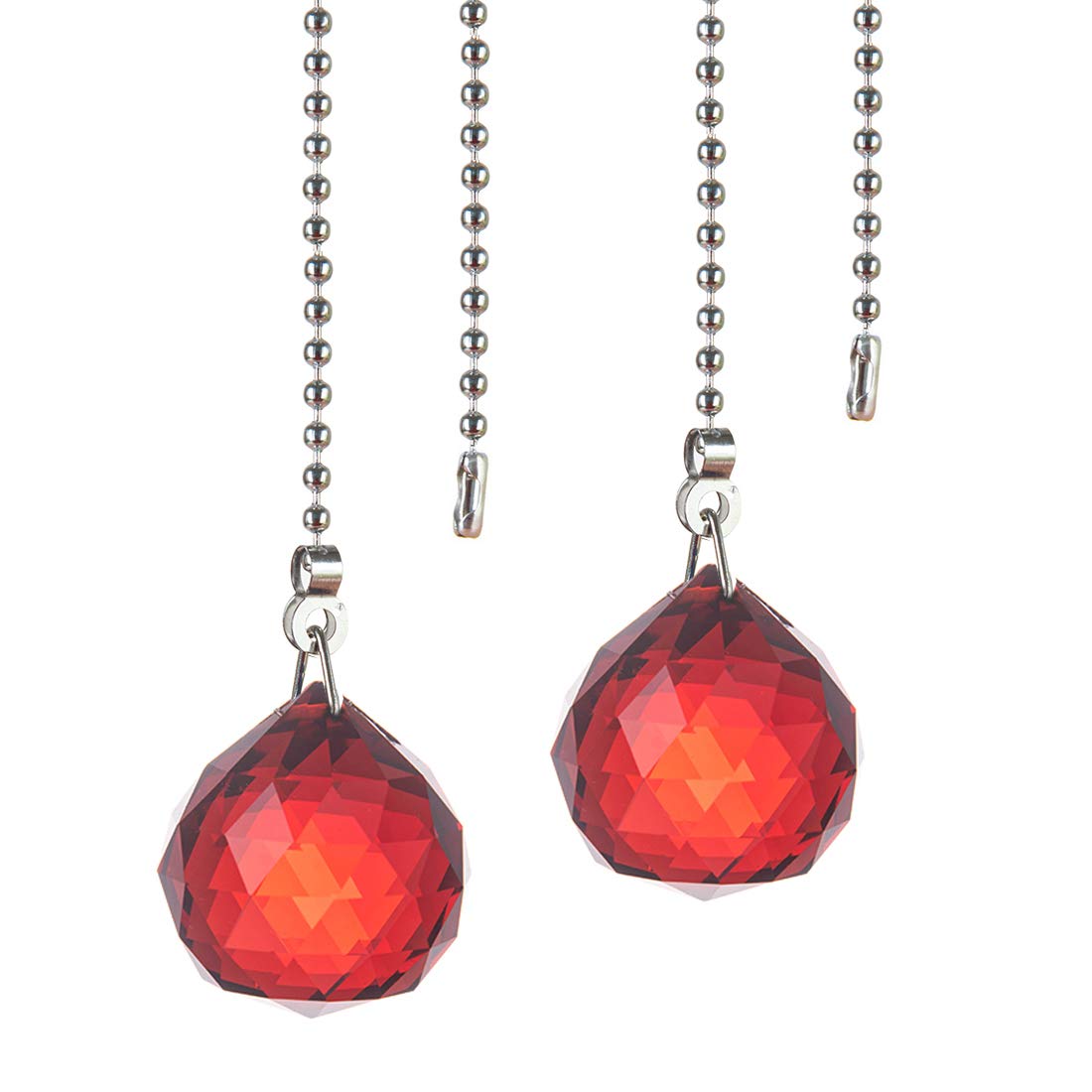 2-Pack 30mm Prism Ball Ceiling Fan Pull Chain with Decorative Light Bulb & Cord - Red | Replacement Pull Chain for Ceiling Fans | Perfect for Bedroom, Living Room & Home Decor