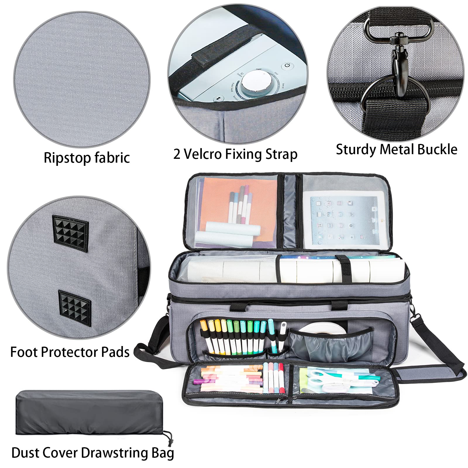 AMOIGEE Double-Layer Carrying Case with Dust Cover for Cricut Maker 3/4, Explore Air 2/3/4 - Portable Storage Organizer for Cricut Machines, Tools & Accessories - Perfect for Crafting, Travel & Home Organization