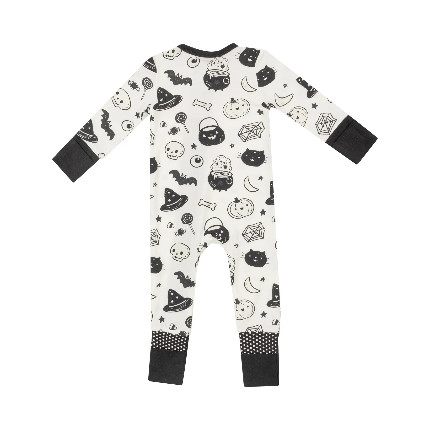 Black and White Halloween Zipper Romper for Adults - Cute & Spooky Jumpsuit Costume for Halloween Parties, Cosplay, and Themed Events