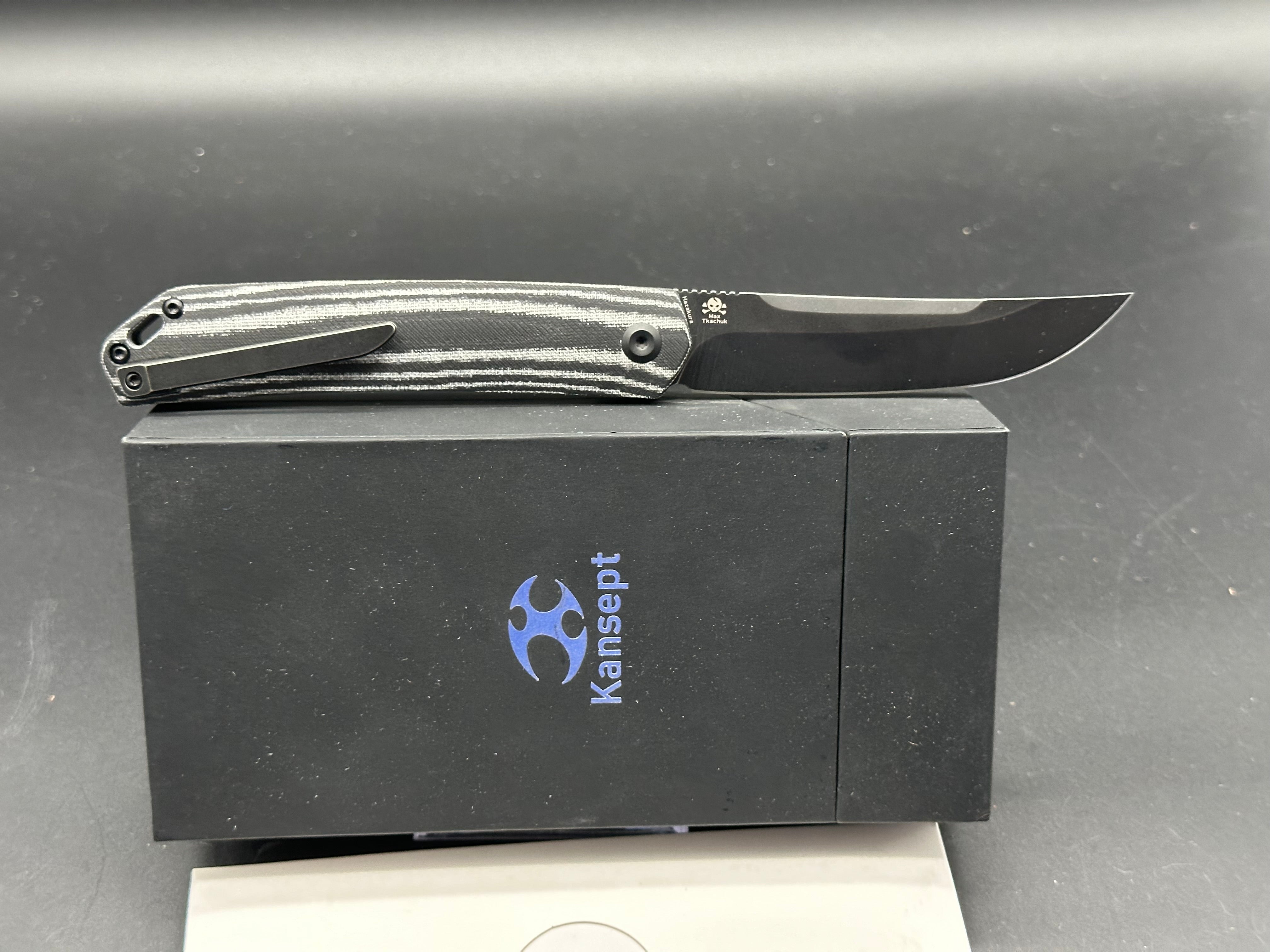 Kansept Hazakura Folding Knife - Black/White Micarta Handle, 3.5