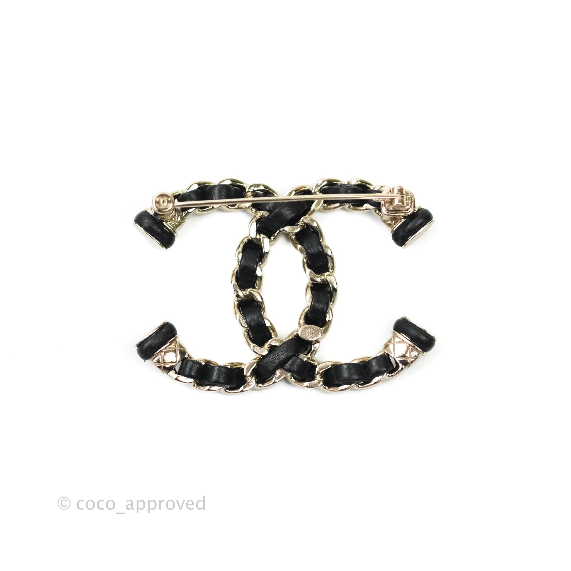 Chanel CC Black Lambskin Brooch in Gold Tone - Elegant Fashion Accessory for Women, Perfect for Dresses, Jackets & Handbags | 21S Collection