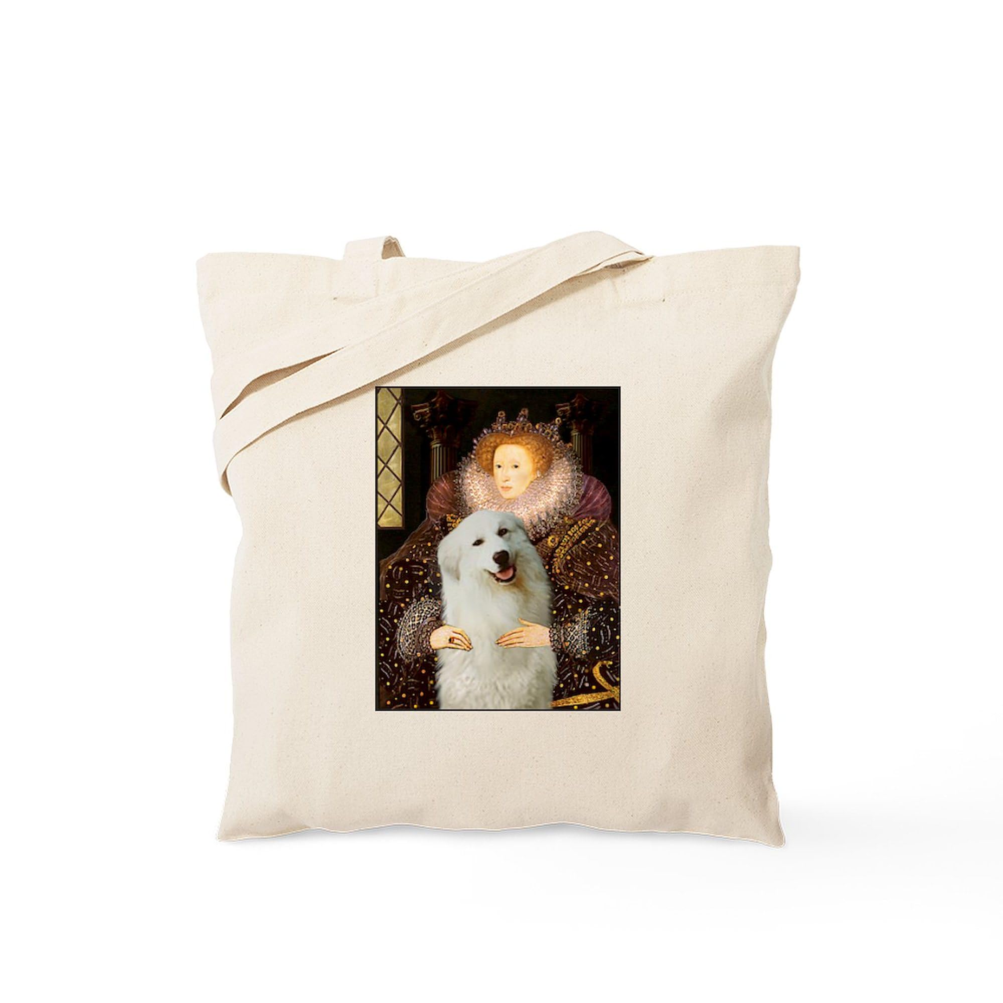Queen's Great Pyrenees Tote Bag - Natural Canvas Reusable Shopping Bag for Groceries, Beach & Everyday Use | Eco-Friendly Cotton Tote with Dog Lover Design