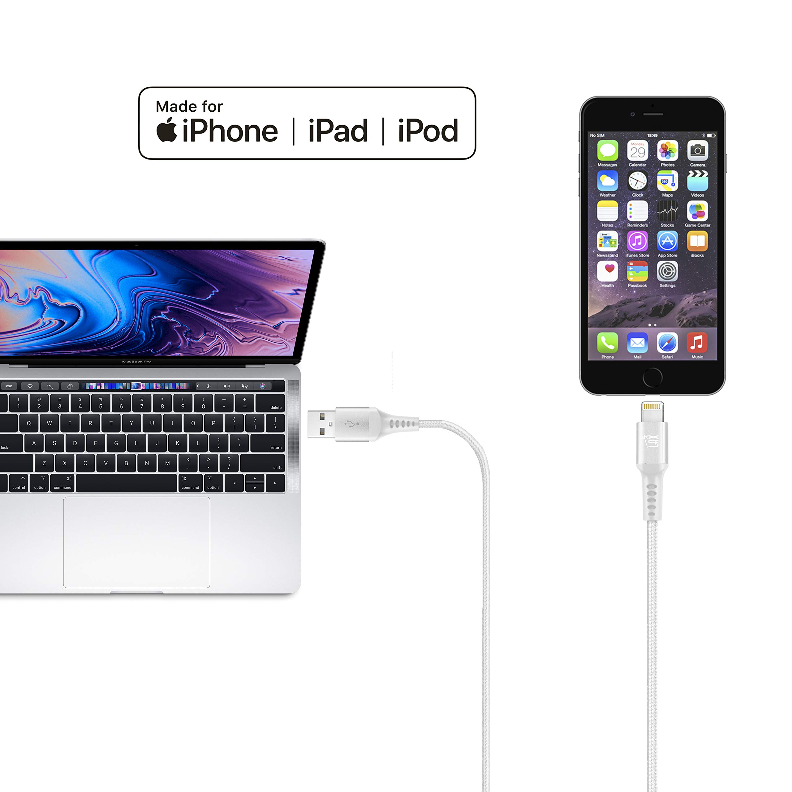 MFi Certified iPhone Charger Lightning Cable - Durable Braided USB Cord for iPhone 14/13/12/11/XS/XR/X/8/7, iPad & iPod - Fast Charging & Data Sync - Perfect for Home, Office & Travel Use