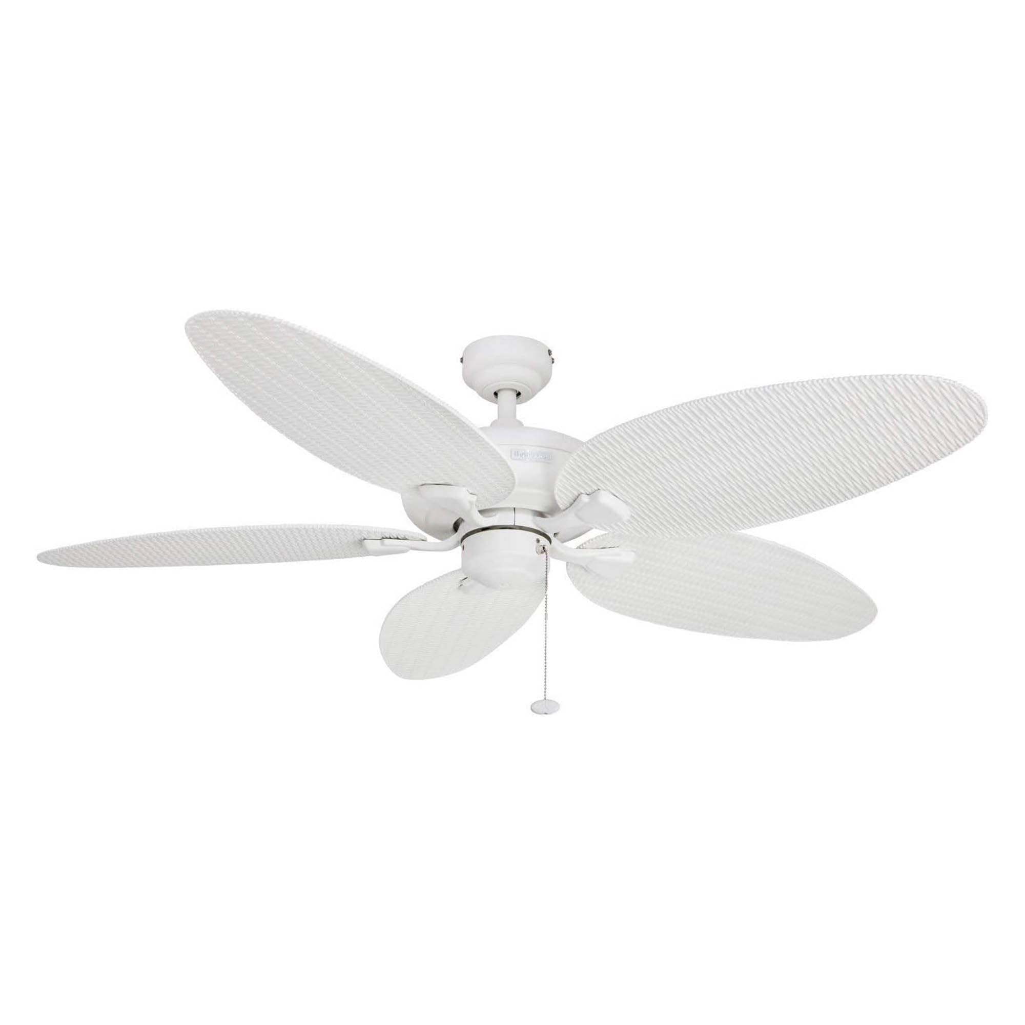 Honeywell Duval 52 Inch Indoor/Outdoor Ceiling Fan with Pull Chain - Tri-Mount 5 Blade Tropical Design, ETL Damp Rated, White (50206-01) - Perfect for Living Rooms, Bedrooms, Patios and Covered Outdoor Spaces