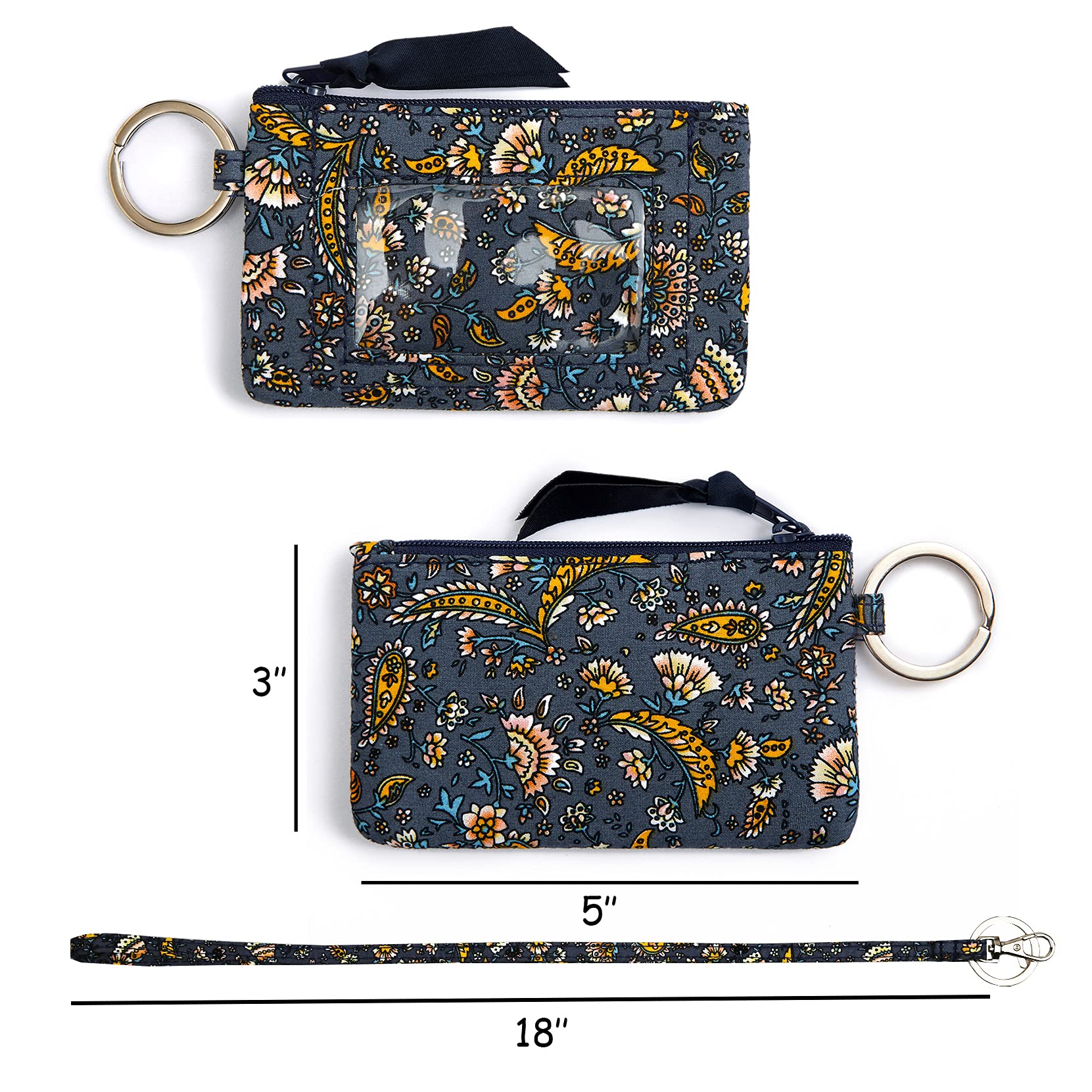 Wonderful Flower Lanyard Wallet with ID Holder - Cotton Zippered ID Case & Card Holder - Dark Gray Badge Lanyard for Work, School, Events & Travel Accessories