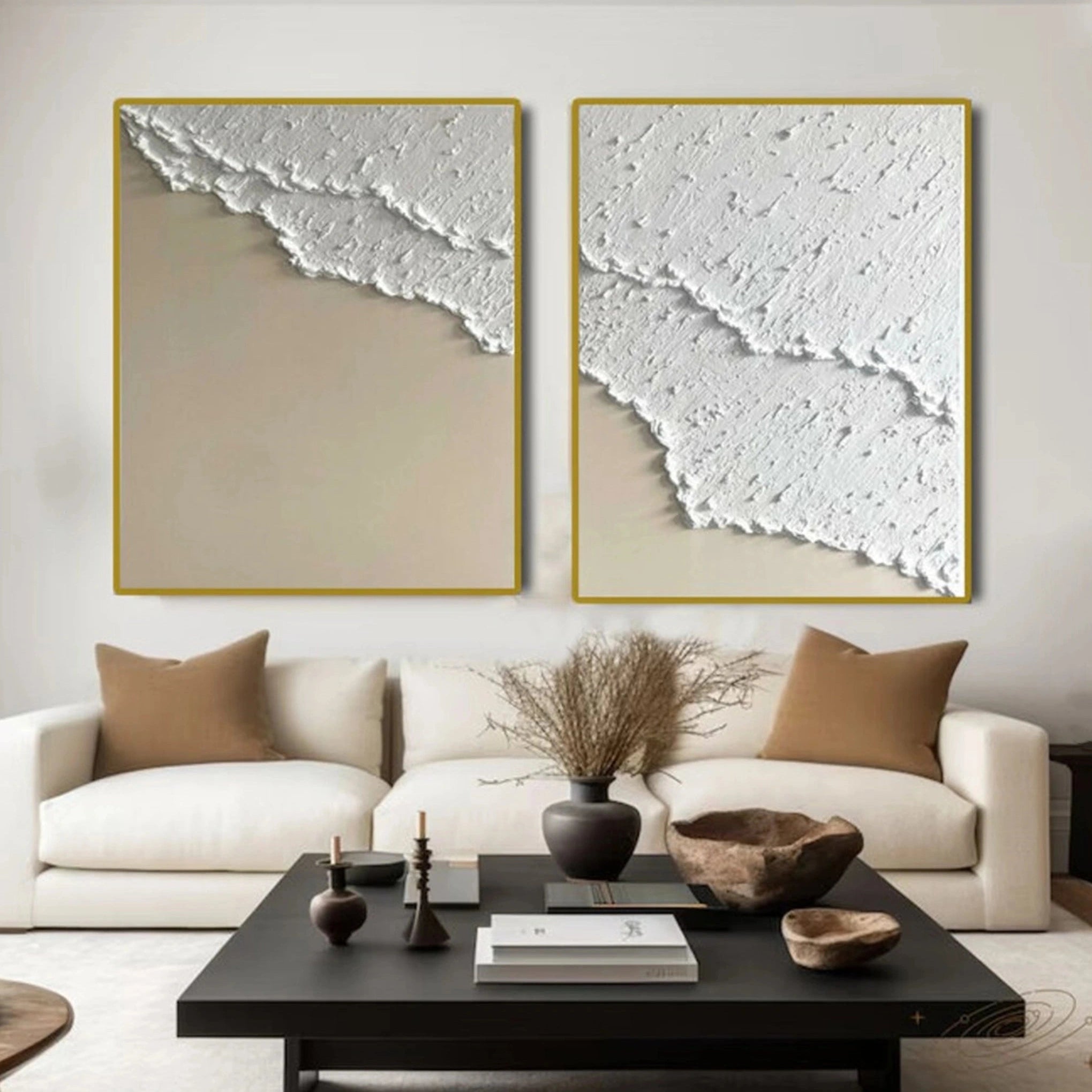 Ocean and Sky Wall Art Set of 2 - Handmade Canvas Paintings for Home Decor (OS 108) | Perfect for Living Room, Bedroom & Office Decorations