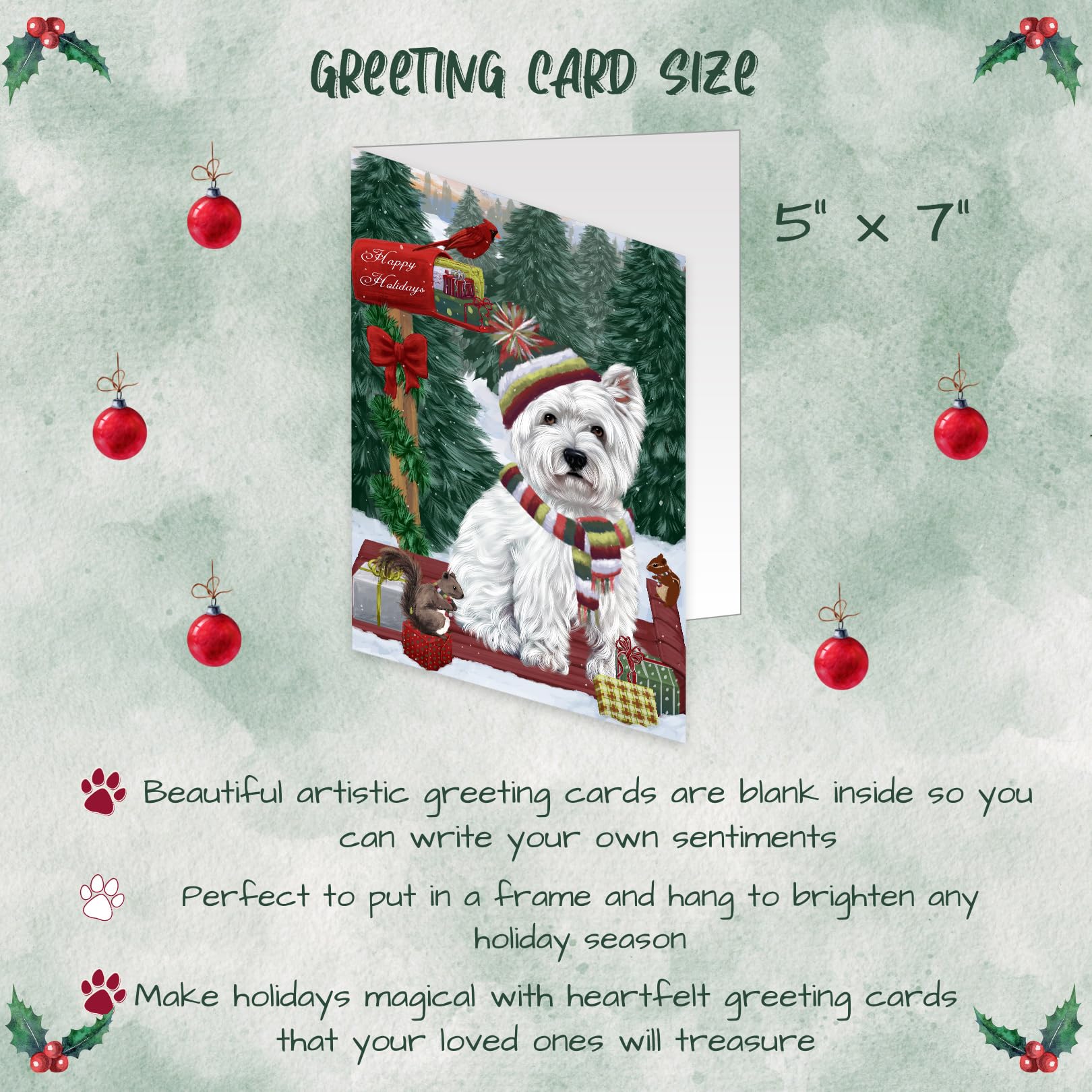 Merry Christmas Woodland Sled West Highland Terrier Dog Greeting Cards - 10 Adorable Pet Invitation Cards with Envelopes - Festive Holiday Pet Artwork for Christmas Wishes (Perfect for Pet Lovers, Holiday Mailings & Seasonal Decor)