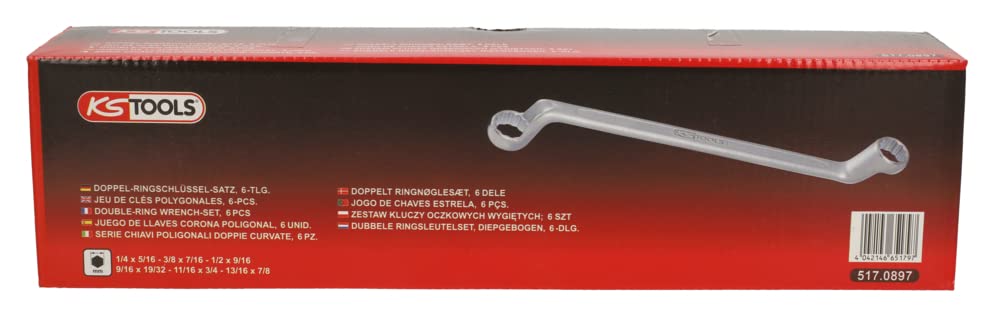 KS Tools 6-Piece Counter-Angled Ring Spanner Set - Inch Size for Auto Repair
