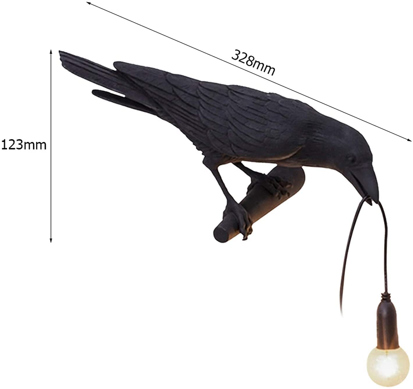 Gothic Crow Lamp - Black Raven Wall Light with Plug, Unique Resin Halloween Decor for Table, Goth, Bird & Art Home Decor - Perfect for Living Room & Bedroom (Includes 2 Bulbs) - Spooky Ambiance Lighting for Halloween Parties & Gothic Themed Rooms