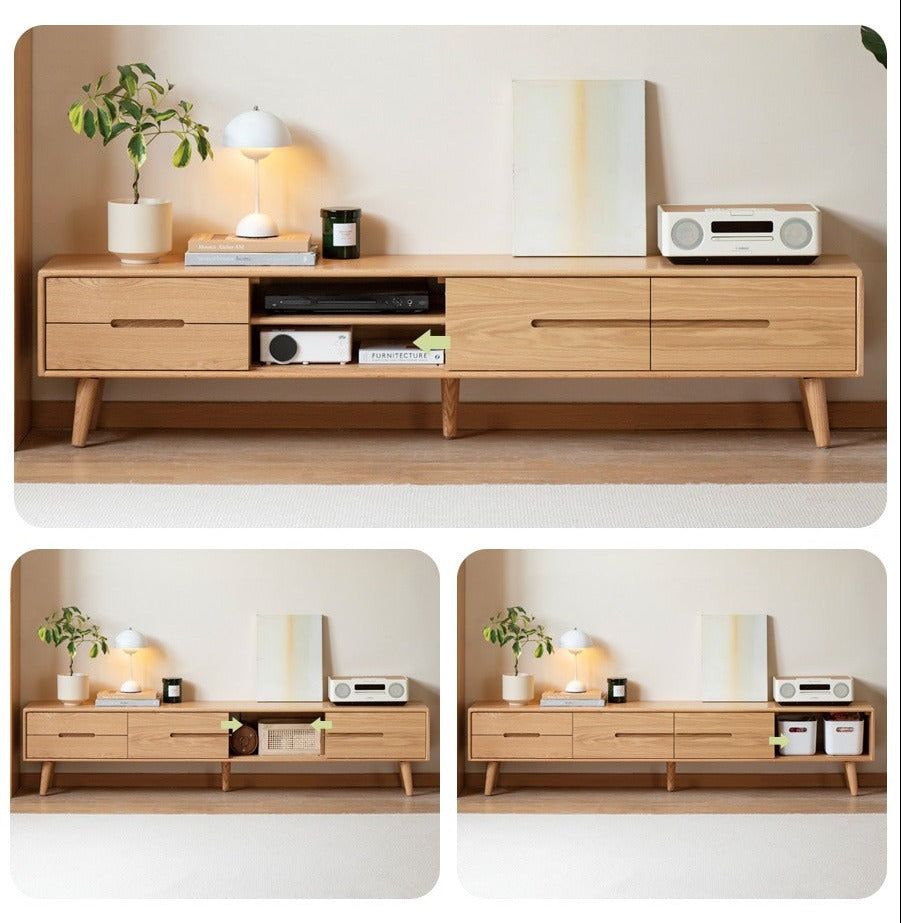 Solid Oak Wood TV Stand with Sliding Doors - Rustic Modern Entertainment Center for Living Room, Bedroom & Home Theater