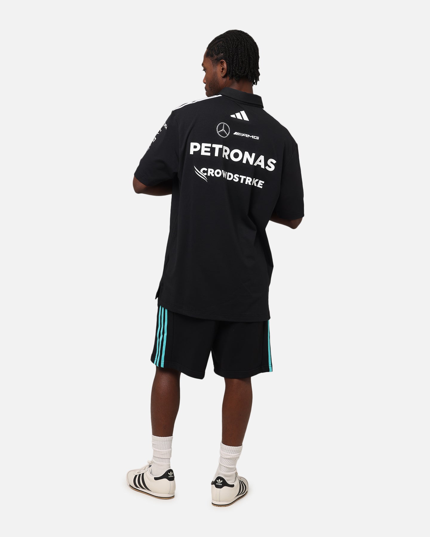 Adidas x Mercedes AMG PETRONAS F1 2025 Team Polo Shirt - Black & White - Official Formula One Racing Apparel for Fans & Enthusiasts - Perfect for Race Day & Casual Wear