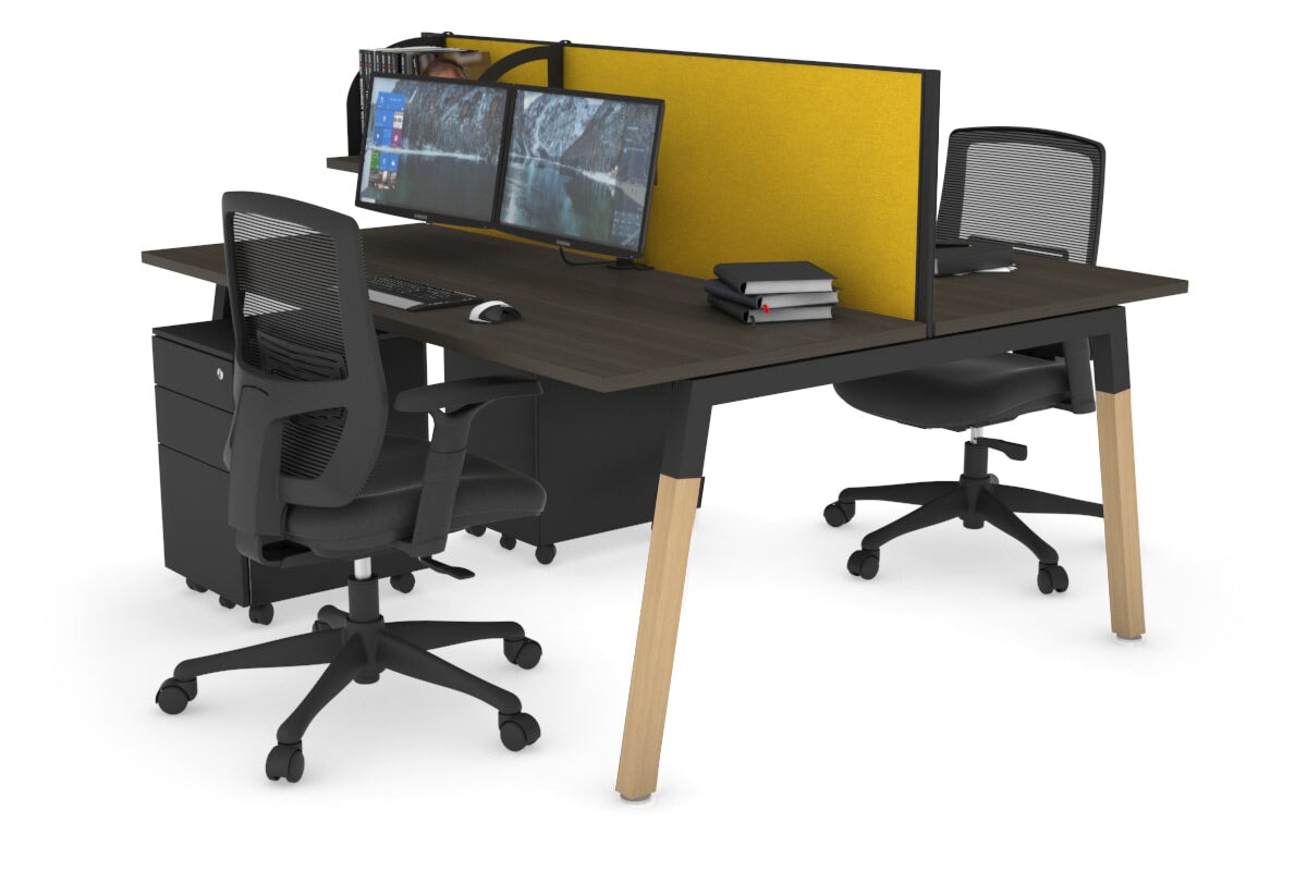 Quadro A Legs 2-Person Office Workstation with Wood Legs & Cross Beam [1400L x 700W] - Perfect for Shared Workspaces, Home Offices, and Collaborative Environments