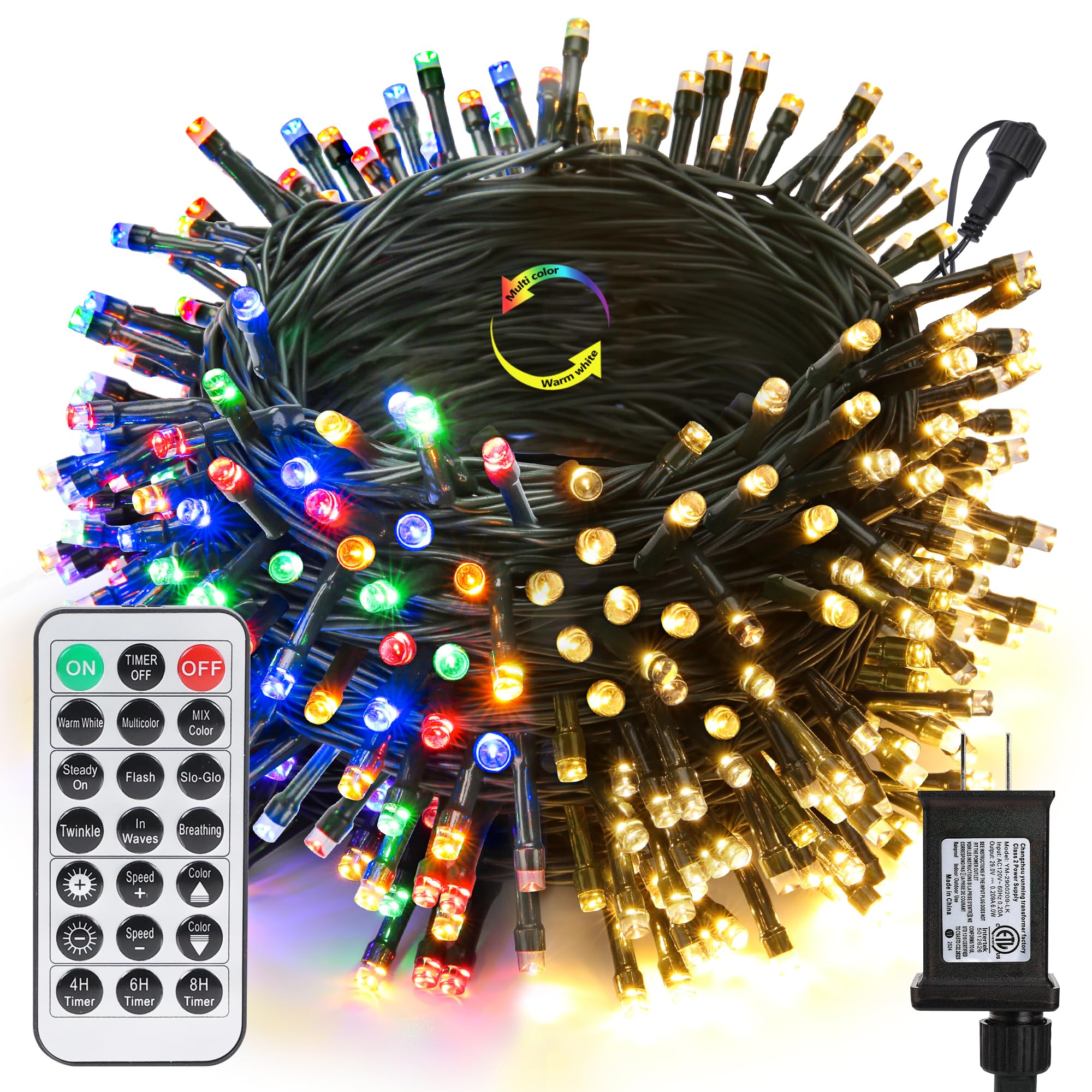 Joomer 100FT 300 LED Color Changing Christmas Lights - Remote Control, Timer, Dimmable, Connectable, Waterproof Fairy String Lights (Warm White to Multicolor) for Indoor/Outdoor Holiday Decorations - Perfect for Christmas Trees, Home, Yard, Party & Wedding Decor