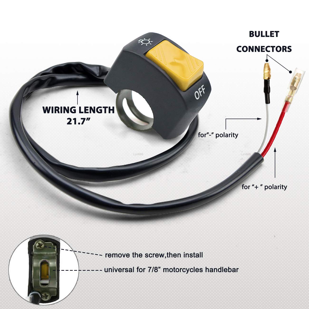 Motorcycle Handlebar Switch Push Button On/Off Tuning Part for U5 U7 U2 LED Lights - Fits 7/8