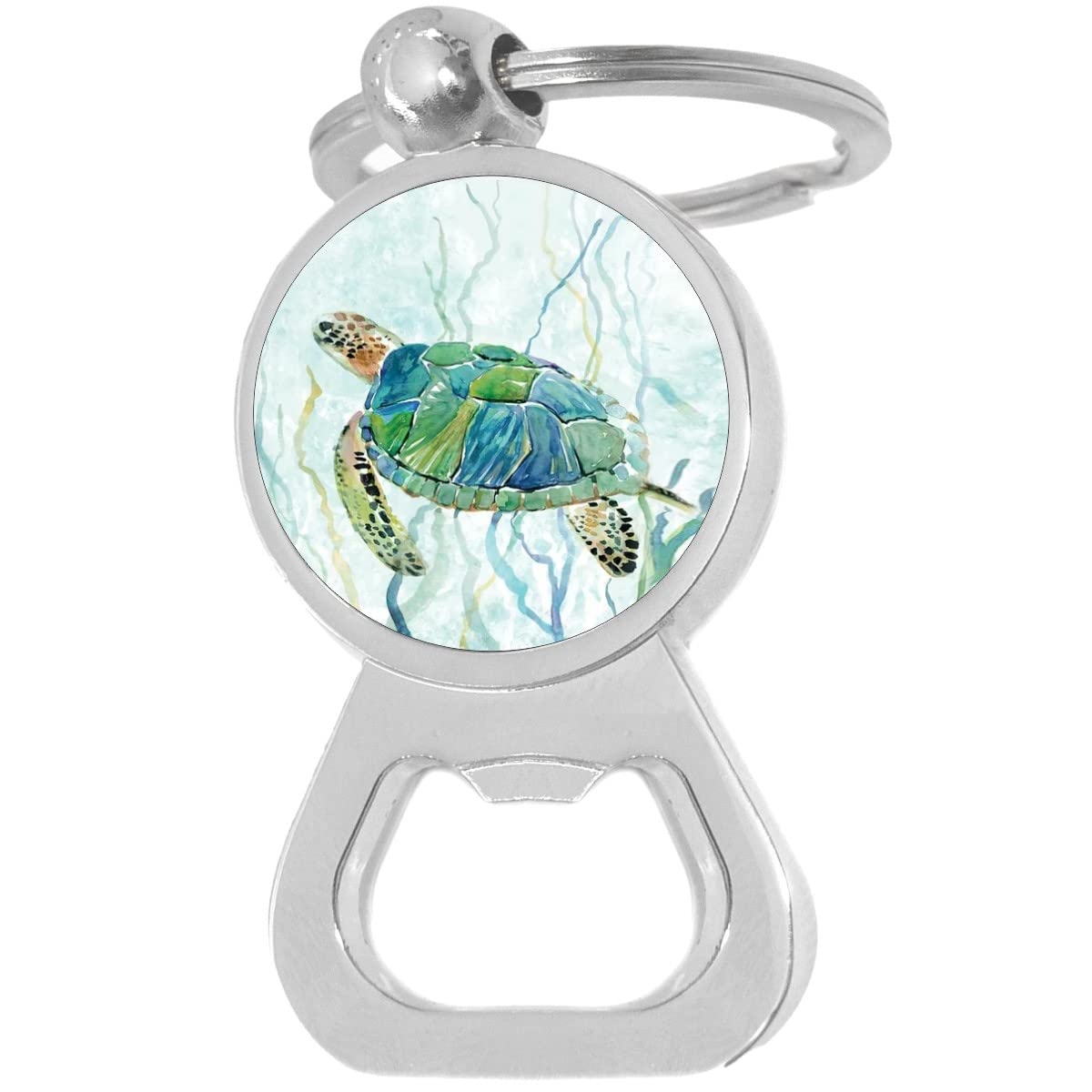 Handmade Watercolor Sea Turtle Bottle Opener Keychain - Unique Beach Themed Gift for Wine & Beer Lovers - Perfect for Beach Parties, Summer BBQs, and Ocean-Themed Decor