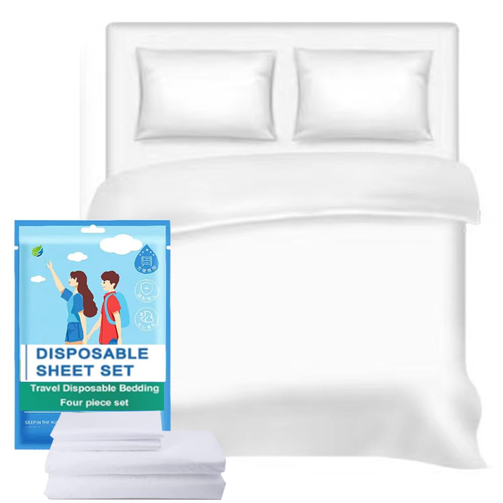 **Disposable King Size Travel Bed Sheets - 4-Piece Set with Quilt Cover & Pillowcase | Hygienic Hotel Bedding Essentials for Business Travel, Camping, and Overnight Stays**