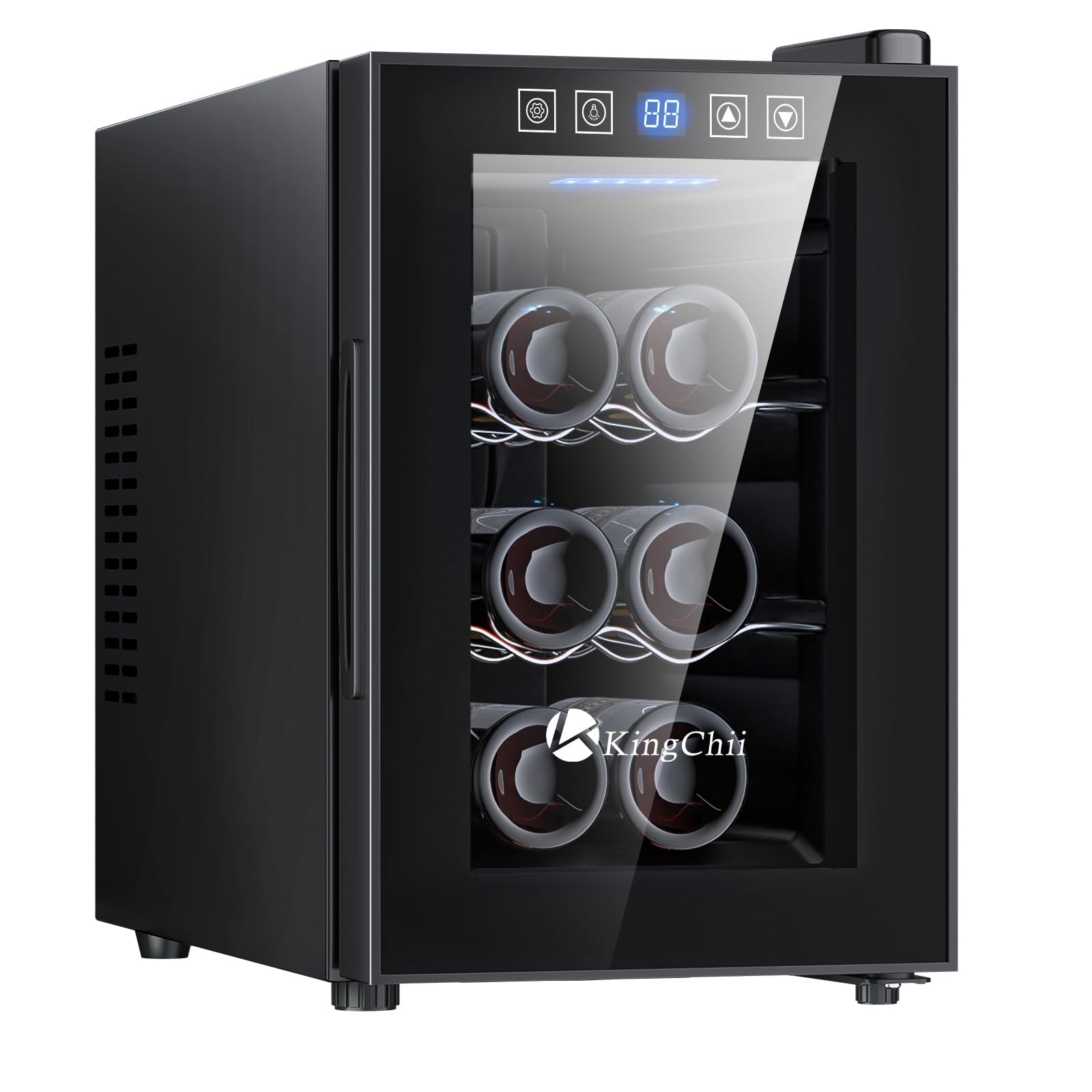 KingChii 6 Bottle Thermoelectric Wine Cooler Refrigerator - Advanced Cooling Technology, Stainless Steel & Tempered Glass Design - Perfect for Red Wine and Champagne Storage in Home, Kitchen, Office or Bar