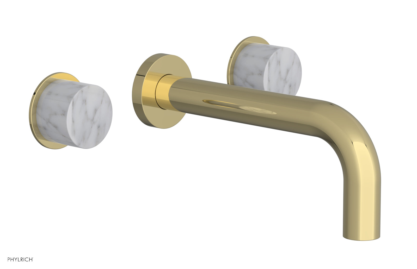 BASIC II Wall Tub Faucet Set with White Marble Handles - 230 58 - Modern Bathroom Sink Faucet for Bathroom Vanity, Powder Room & Guest Bath Installation