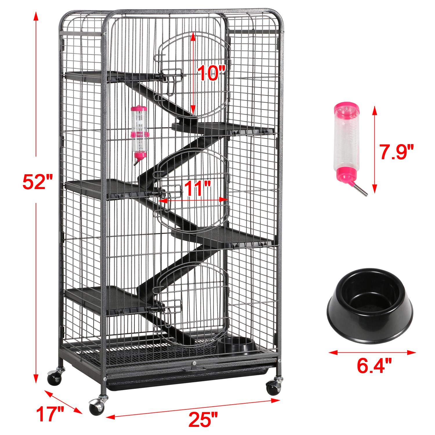 6-Level Metal Ferret Cage Playpen for Rabbits, Chinchillas & Squirrels - 25.2