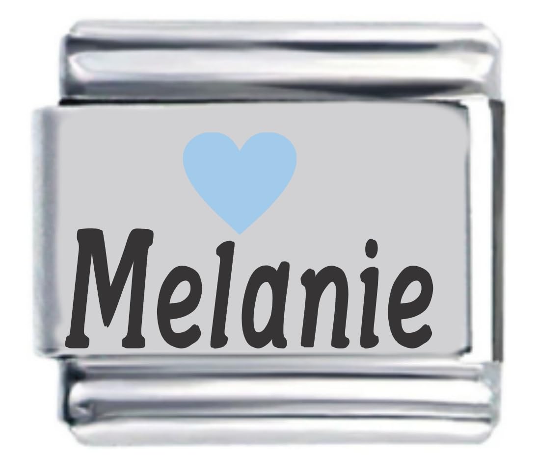 Melanie Light Blue Heart Laser Name Italian Charm Link Bracelet - Personalized Jewelry for Women, Girls - Perfect for Gifts, Parties, and Everyday Wear