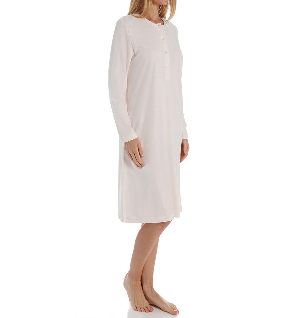 Women's Long Sleeve Button Front Knit Gown - Soft Butterknits Fabric for Comfortable Loungewear & Sleepwear - Perfect for Relaxing at Home, Maternity Wear or Hospital Recovery