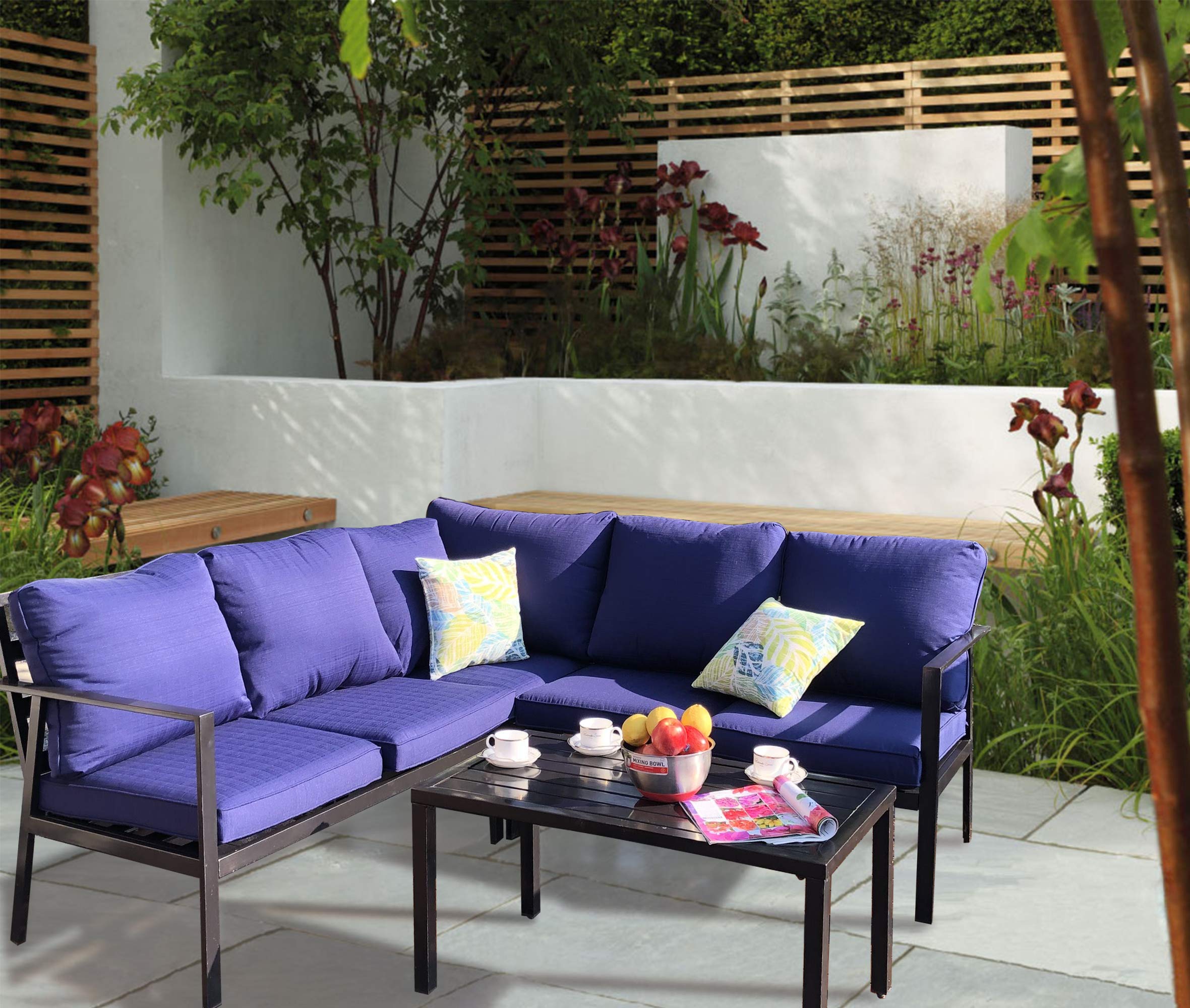 **Kozyard 4-Piece Outdoor Sofa Set - Heavy-Duty Metal Frame & Weather-Resistant Cushions - Patio, Garden, or Backyard Conversation Set - Navy Blue - Perfect for Relaxing, Entertaining, and Outdoor Gatherings**