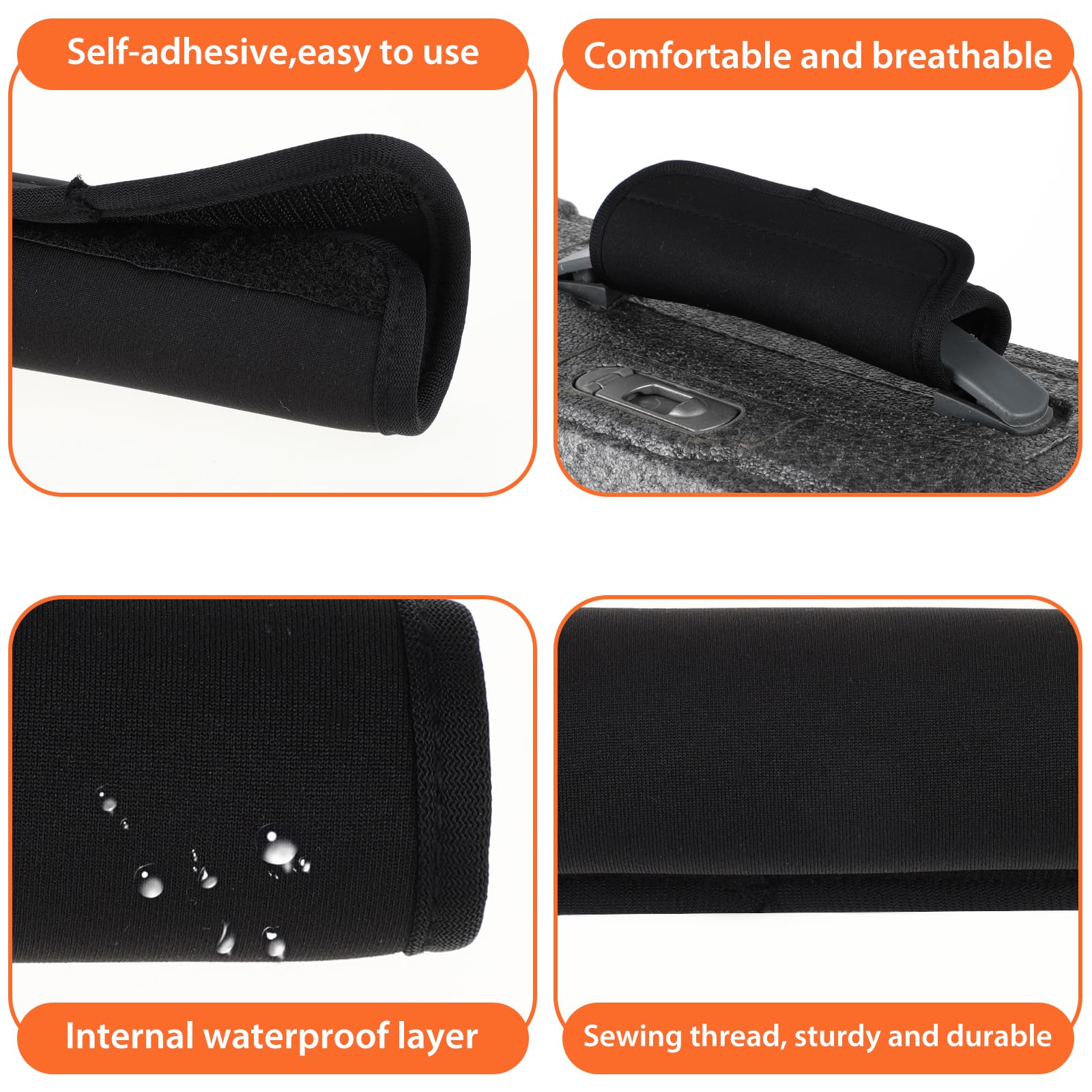 2-Pack Neoprene Luggage Handle Wraps - Soft Black Suitcase Grip Covers for Travel Comfort & Easy Identification (Perfect for Airports, Business Trips & Vacations)