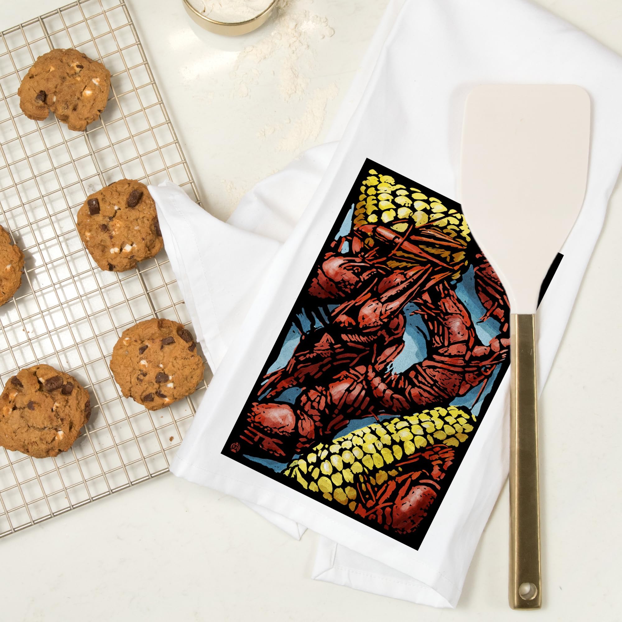 Lantern Press Crawfish Scratchboard Tea Towel - 100% Cotton Decorative Hand Towel for Kitchen & Home | Perfect for Cajun Cooking, Southern Decor, and Gift Giving