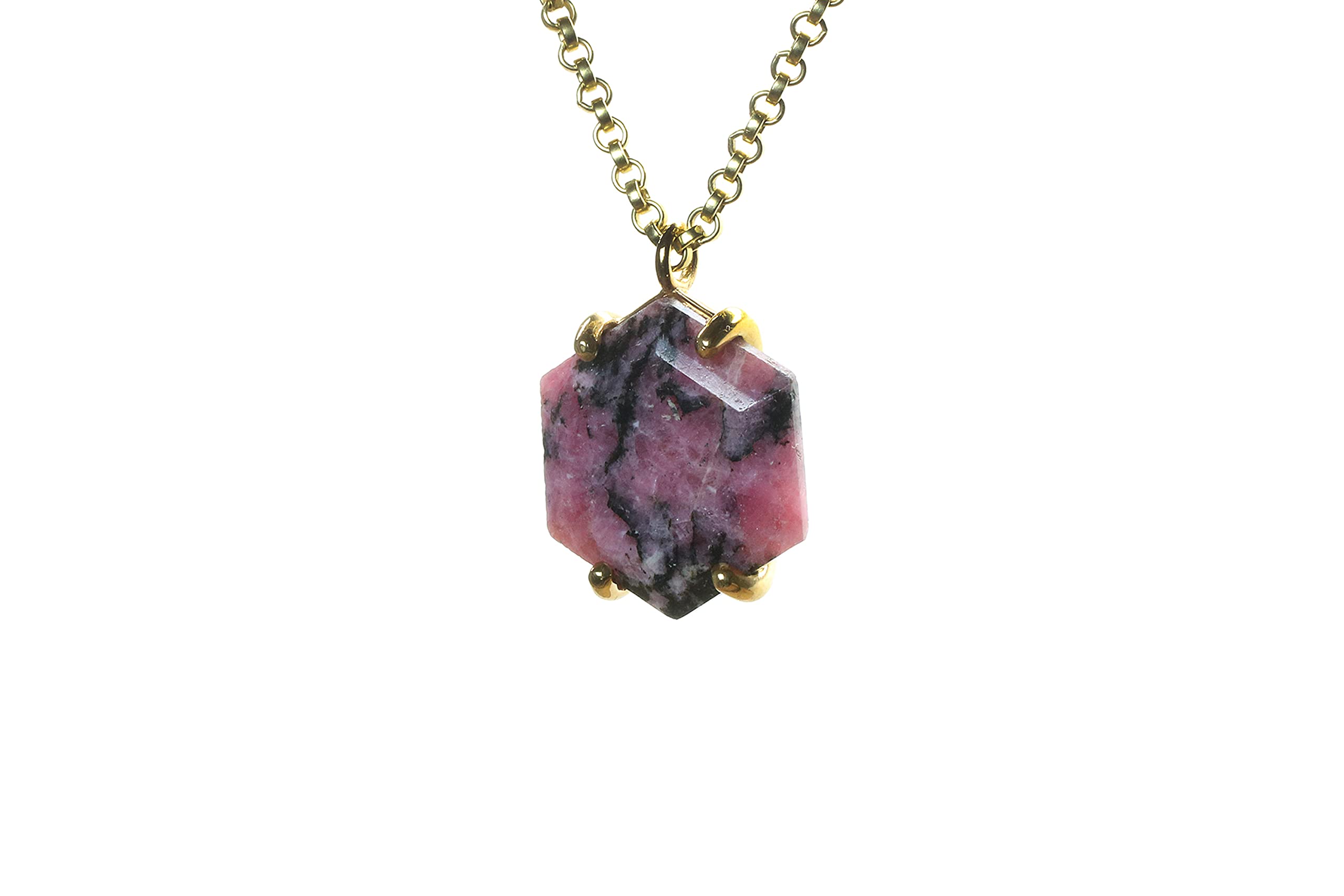 Rhodonite Hexagon Crystal Necklace for Women - Handmade Custom Gemstone Jewelry, Fashion Statement & Unique Gift - Perfect for Everyday Wear, Special Occasions & Spiritual Healing