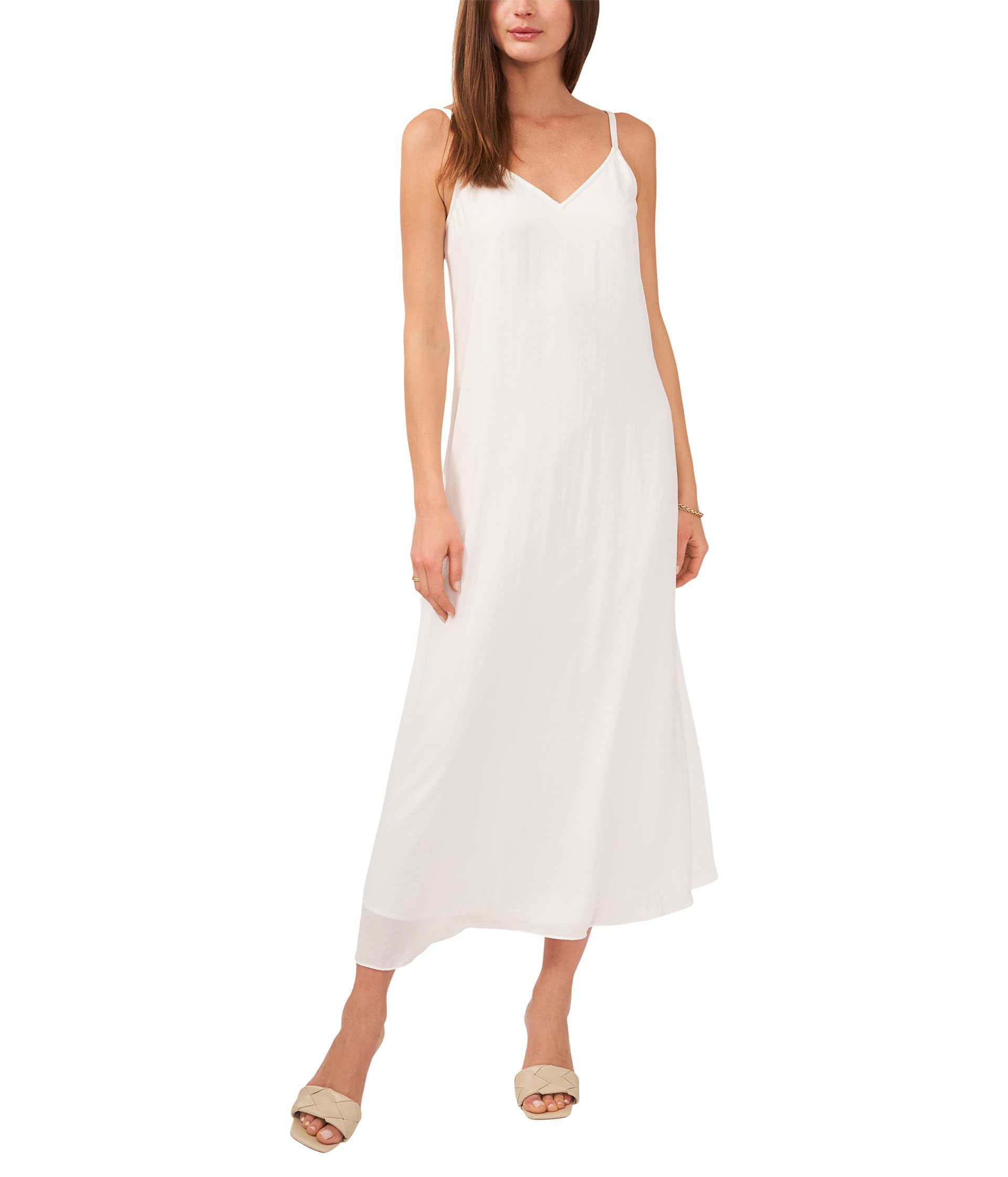 Vince Camuto Women's Sleeveless V-Neck Rumple Twill Maxi Dress - Elegant Casual Summer Dress for Beach, Wedding & Party Wear