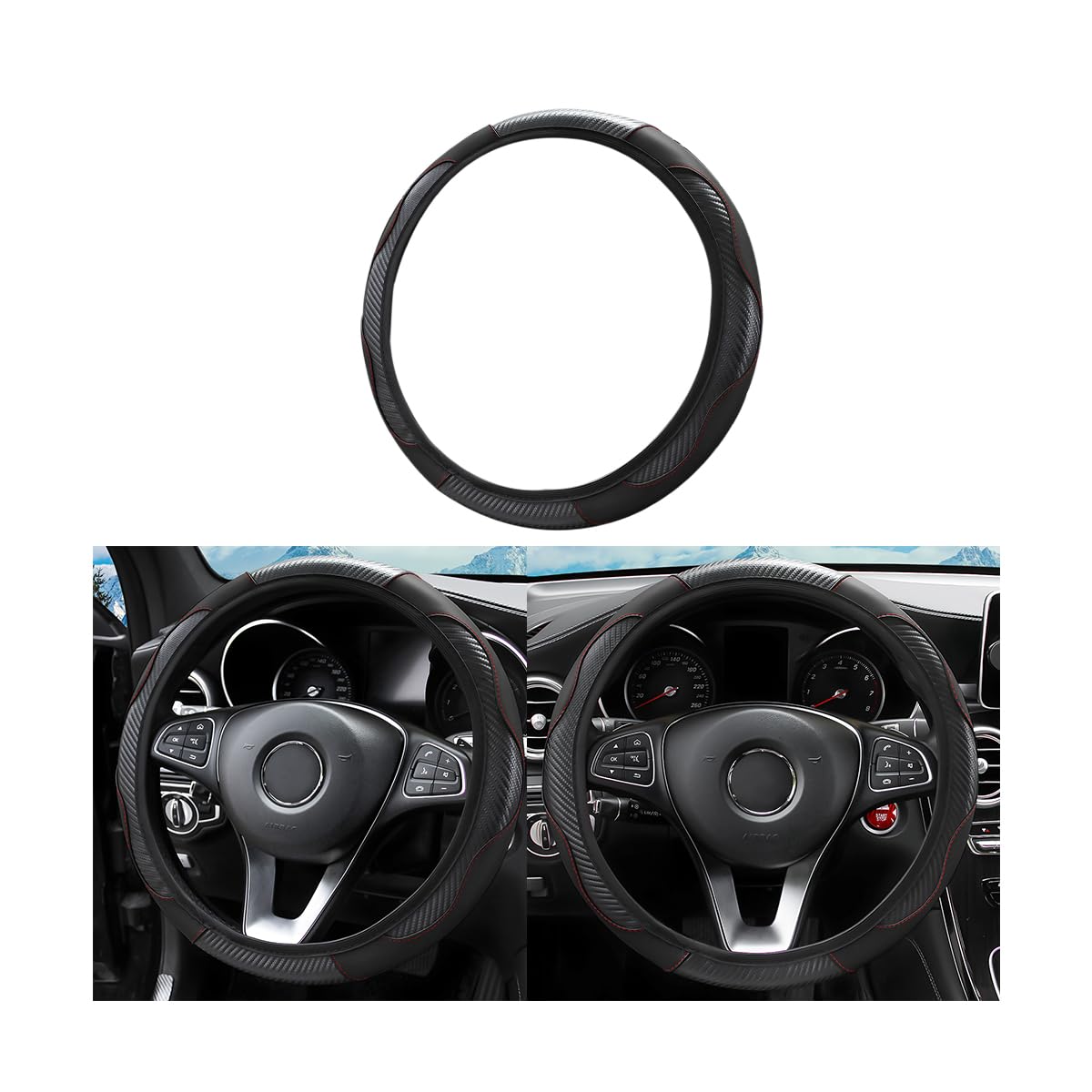 Premium Microfiber PU Leather Steering Wheel Cover - 15 Inch Carbon Fiber Design, Breathable & Anti-Slip for Men & Women - Universal Fit for Most Cars - Perfect for Daily Commuting, Road Trips & Winter Driving (Black)