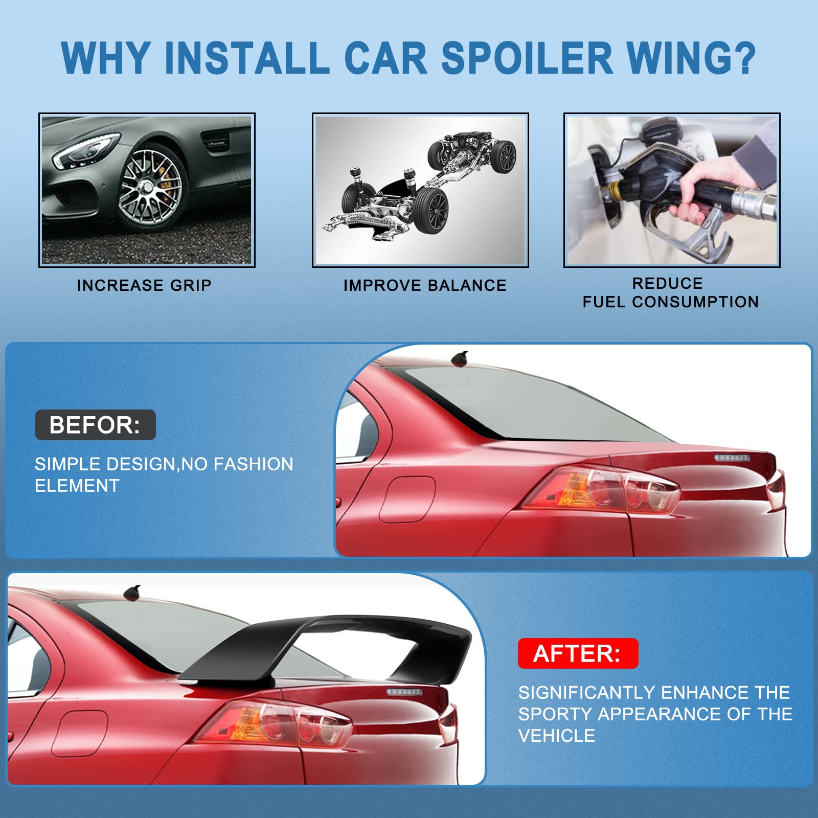 ABS Rear Trunk Lip Spoiler for 2008-2017 Mitsubishi Lancer EVO X - Matte Black Boot Wing Spoiler - Enhances Aerodynamics & Sporty Look for Street Racing & Car Shows