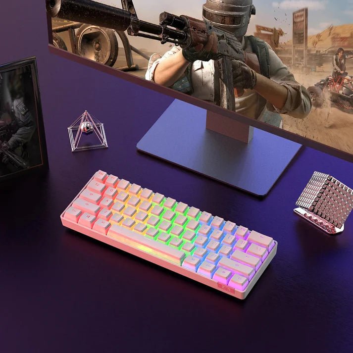 Ajazz STK61 Pink RGB Mechanical Gaming Keyboard with Red Switches - Perfect for Typing, Gaming & Office Work
