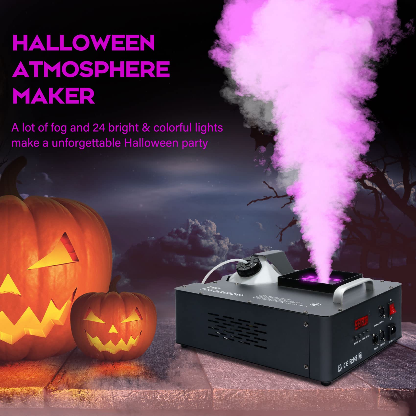 TC-Home 1500W 3-in-1 Stage Fog Machine with 24 LED Digital Display, DMX Control & Remote - Perfect for Concerts, DJ Shows, Halloween Parties & Theater Productions