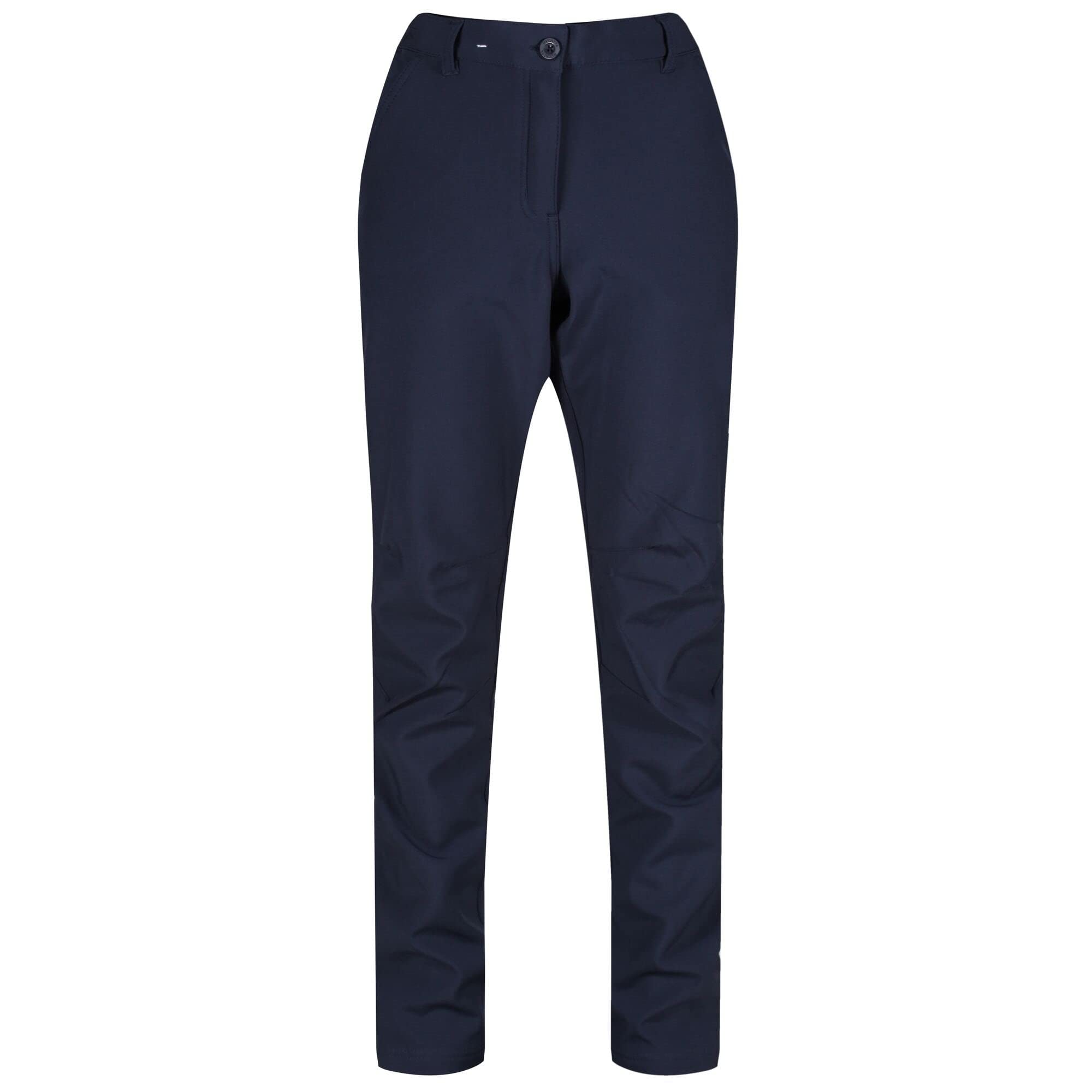Women's Fenton Trousers - Navy Blue Stretch Work Pants Size 12 Long Length for Business Casual & Office Wear
