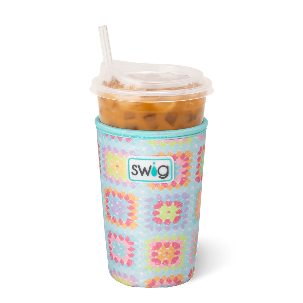 Crochet Granny Squares Medium Iced Cup Cozy - Handmade Insulated Sleeve for 16oz 20oz Tumblers - Perfect for Iced Coffee, Tea, and Cold Drinks at Home, Office or Outdoor Activities