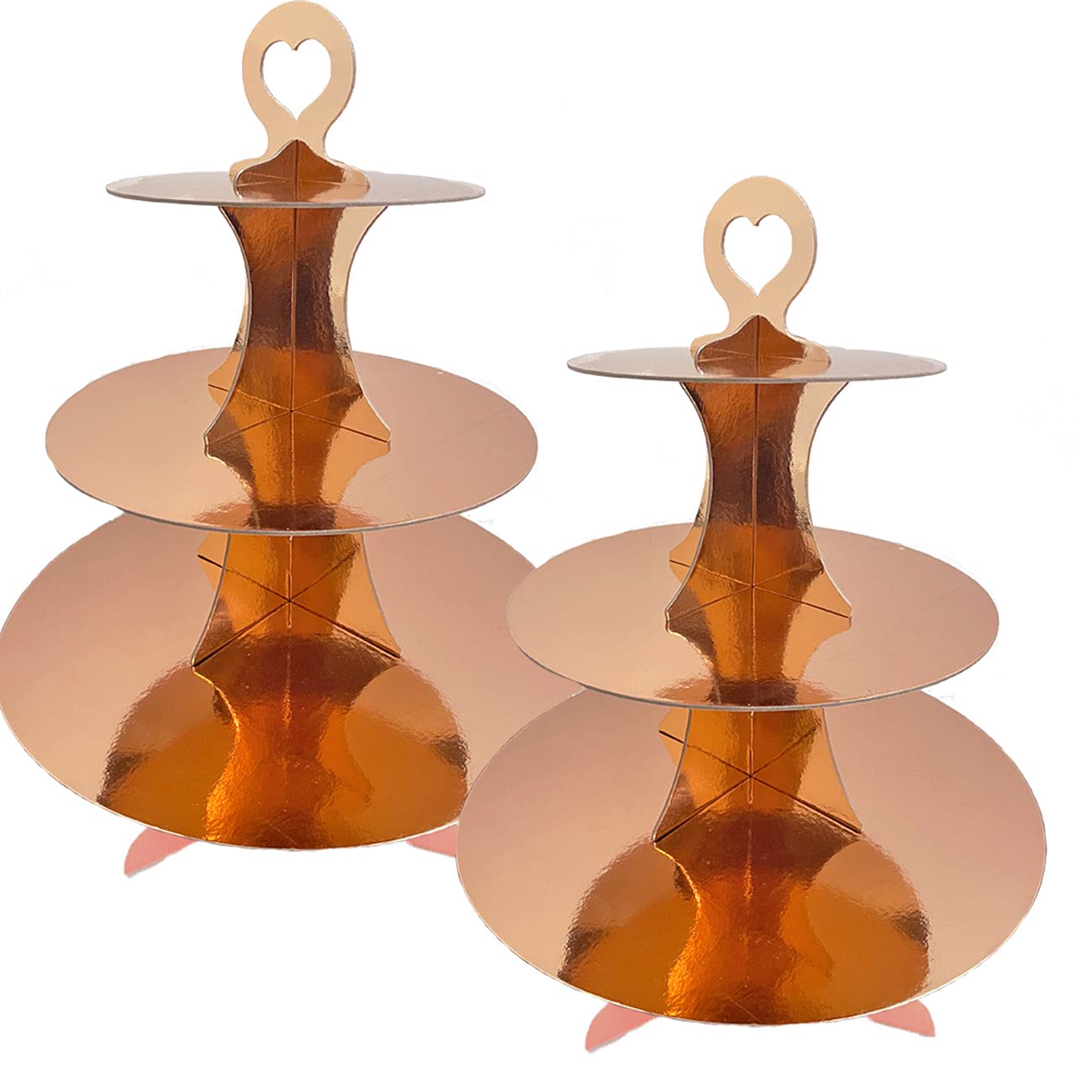 3-Tier Rose Gold Cardboard Cupcake Stand - 2 Pack with Floral Heart Design, Holds 24 Cupcakes - Perfect for Birthday Parties, Baby Showers, Bridal Showers & Halloween Celebrations - Ideal for Dessert Displays, Wedding Receptions, and Holiday Gatherings